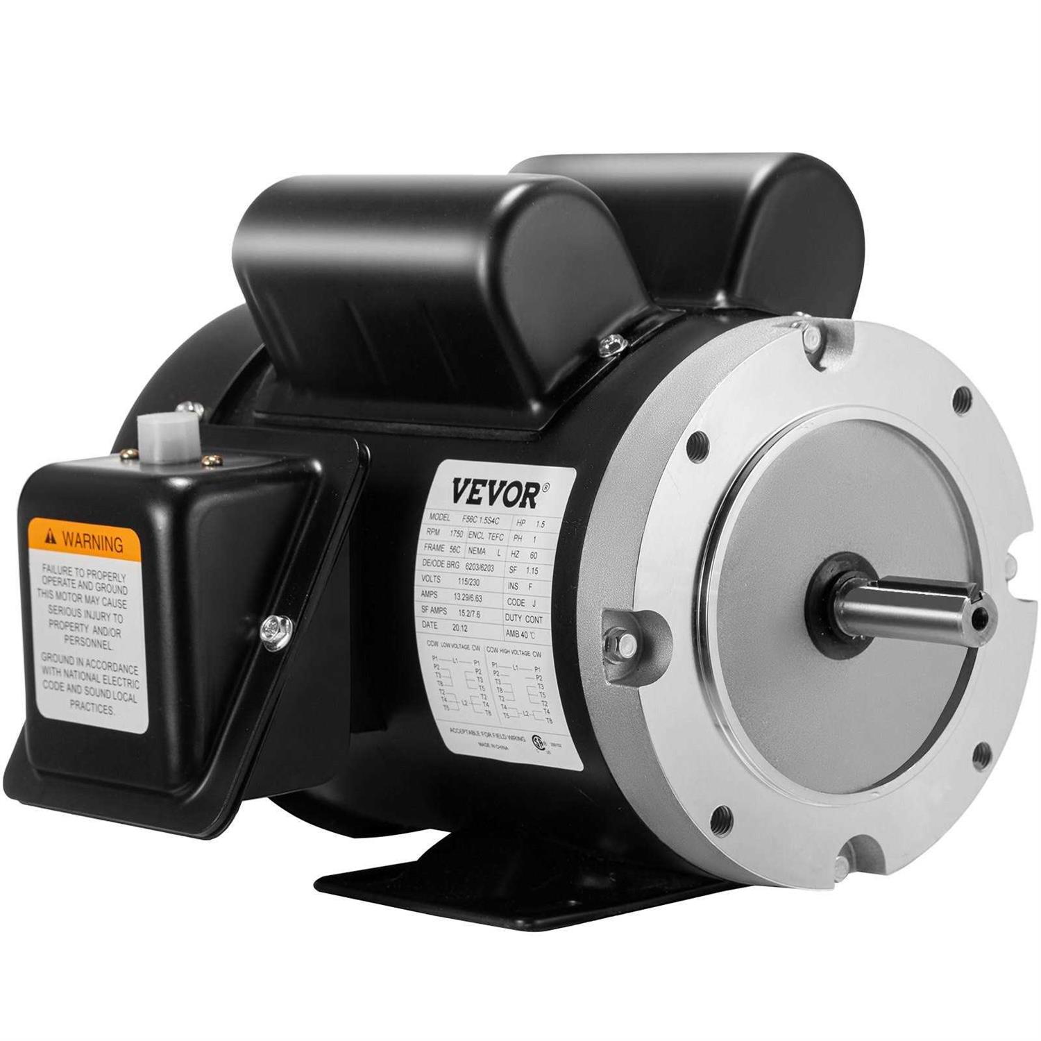 VEVOR 1.5 Hp Electric Motor 56C Frame Single Phase TEFC 115230 V 141556C DJS141556C0000001V6 - Shop Hardware Tools Online Store
