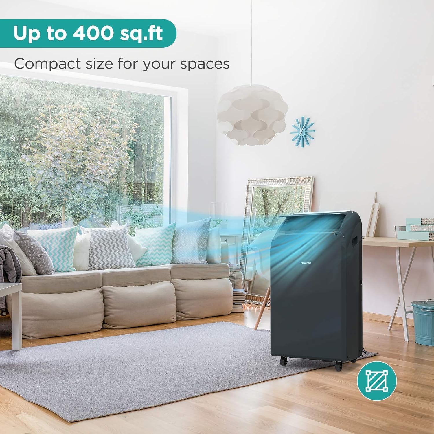 Hisense Portable Air Conditioner 9,000 BTU Cooling Dehumidifier Fan for Rooms up to 400 sq.ft, Remote Control, Long Distance Air Flow, 3 Modes - Cool, Dehumidify, Noise 49 db, - AP0921CR1G (Renewed)