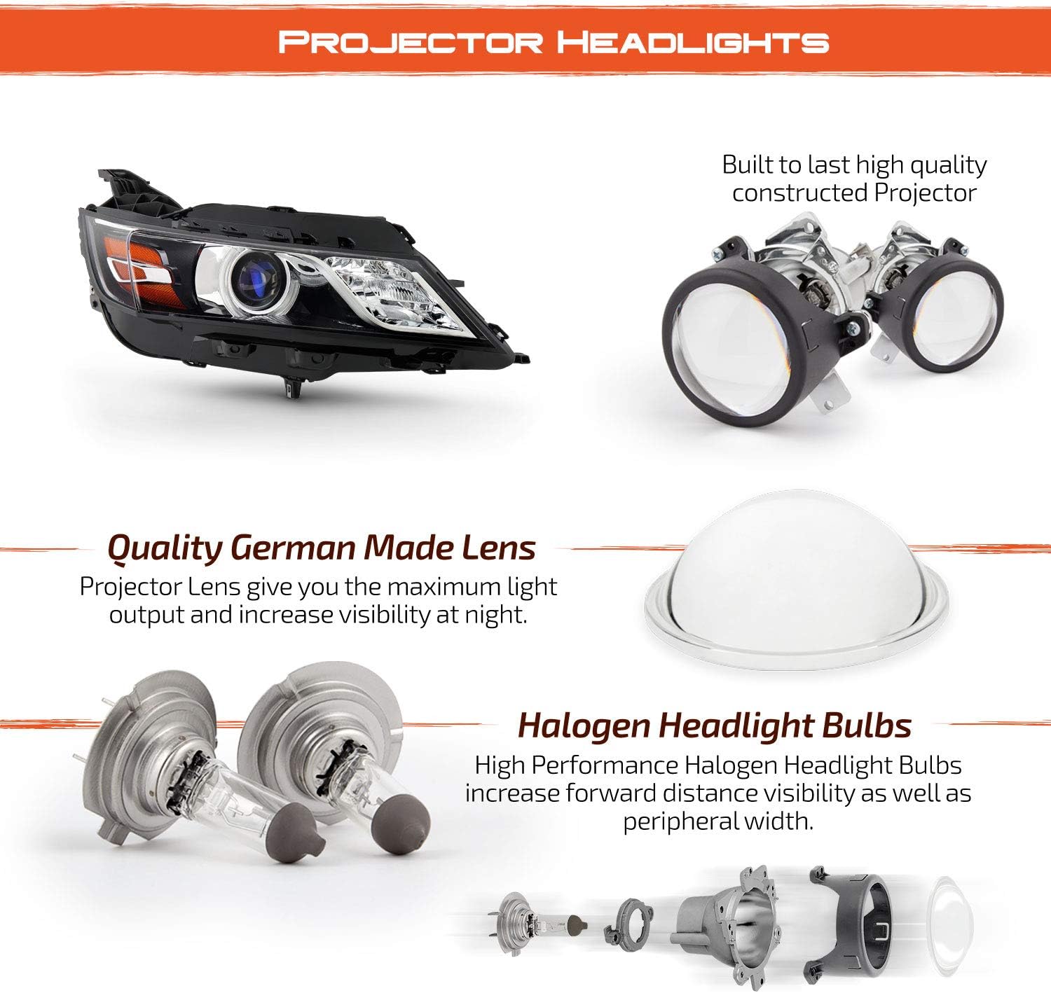 AKKON - Fits 2014 2015 2016 2017 2018 2019 2020 Chevy Impala Sedan [HID/Xenon Non-AFS Type] Projector Black Headlight Passenger Right