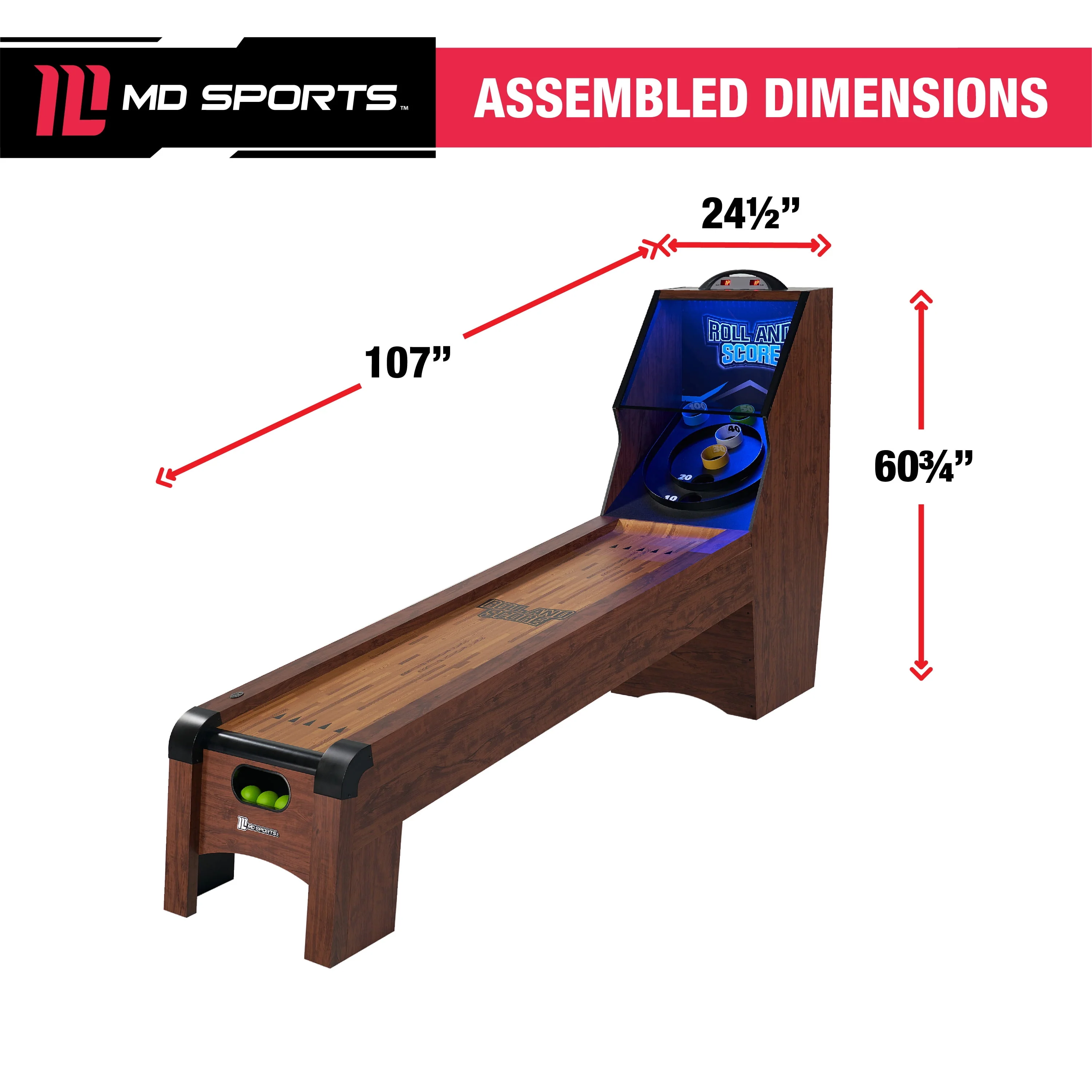 MD Sports 9' Roll and Score Game, LED Scorer, Arcade Sound Effects