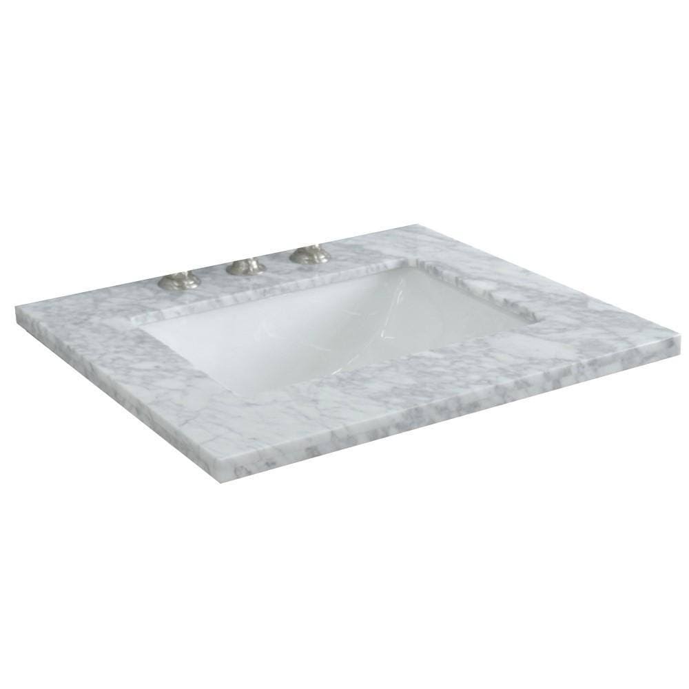 Bellaterra (30mm) 25 Inches White Carrara Top-Single Rectangle Sink