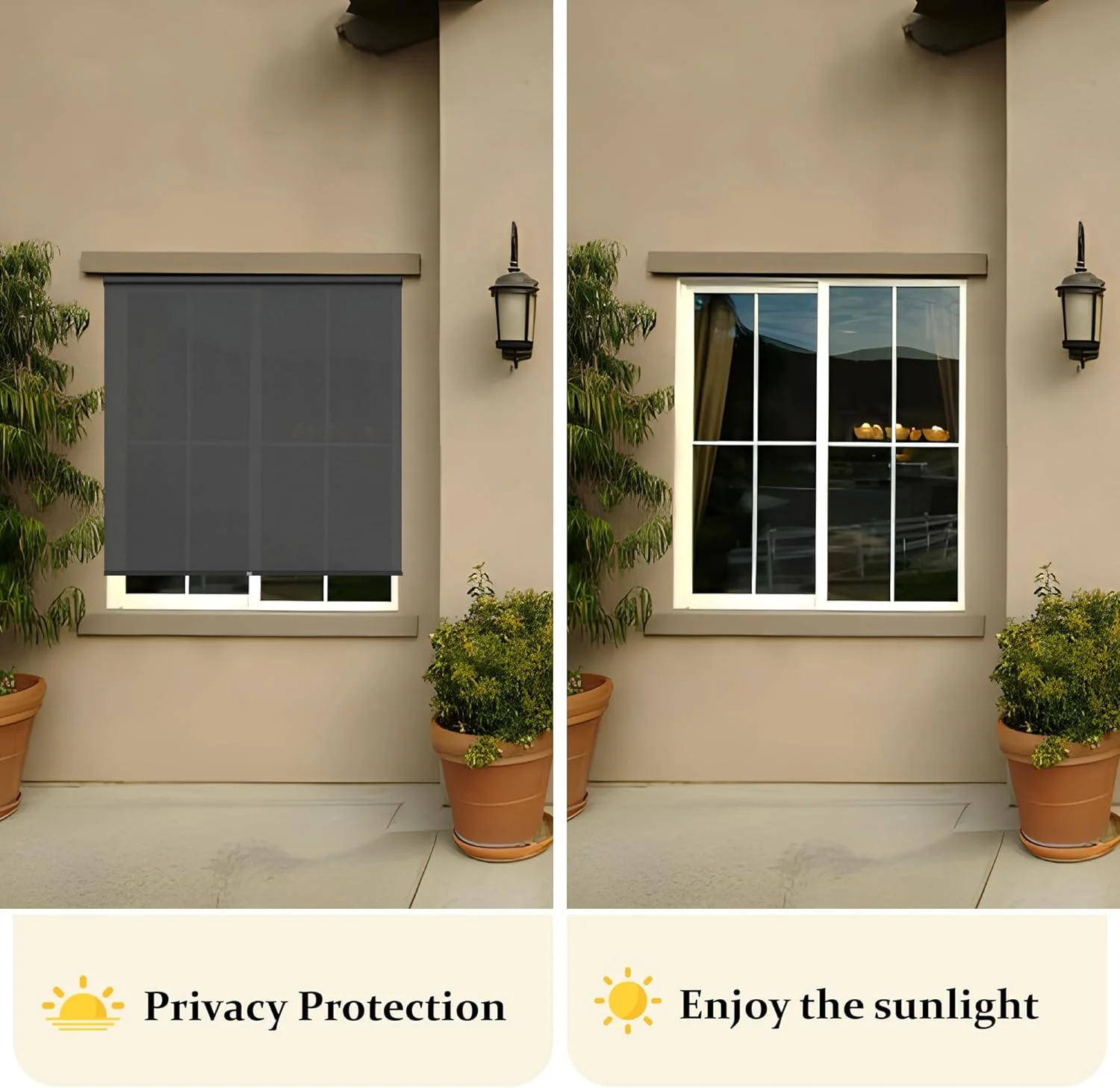 CozyHom Outdoor Roller Shades, 420GSM 95% Blackout Cordless Patio Roller Blinds with Pole, 6'Wx8'H Waterproof Blinds Roll Up for Gazebo Porch, Deck, Pergola, Black
