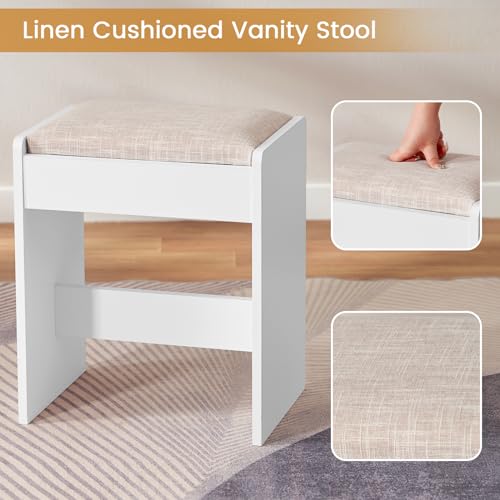 Quimoo Large Vanity Desk with LED Lighted Mirror & Power Outlet,Makeup Vanity Table with 7 Drawers,4 Shelves and 5 Hooks,Vanity Table, Vanity Desk Set for Bedroom,Bathroom,White
