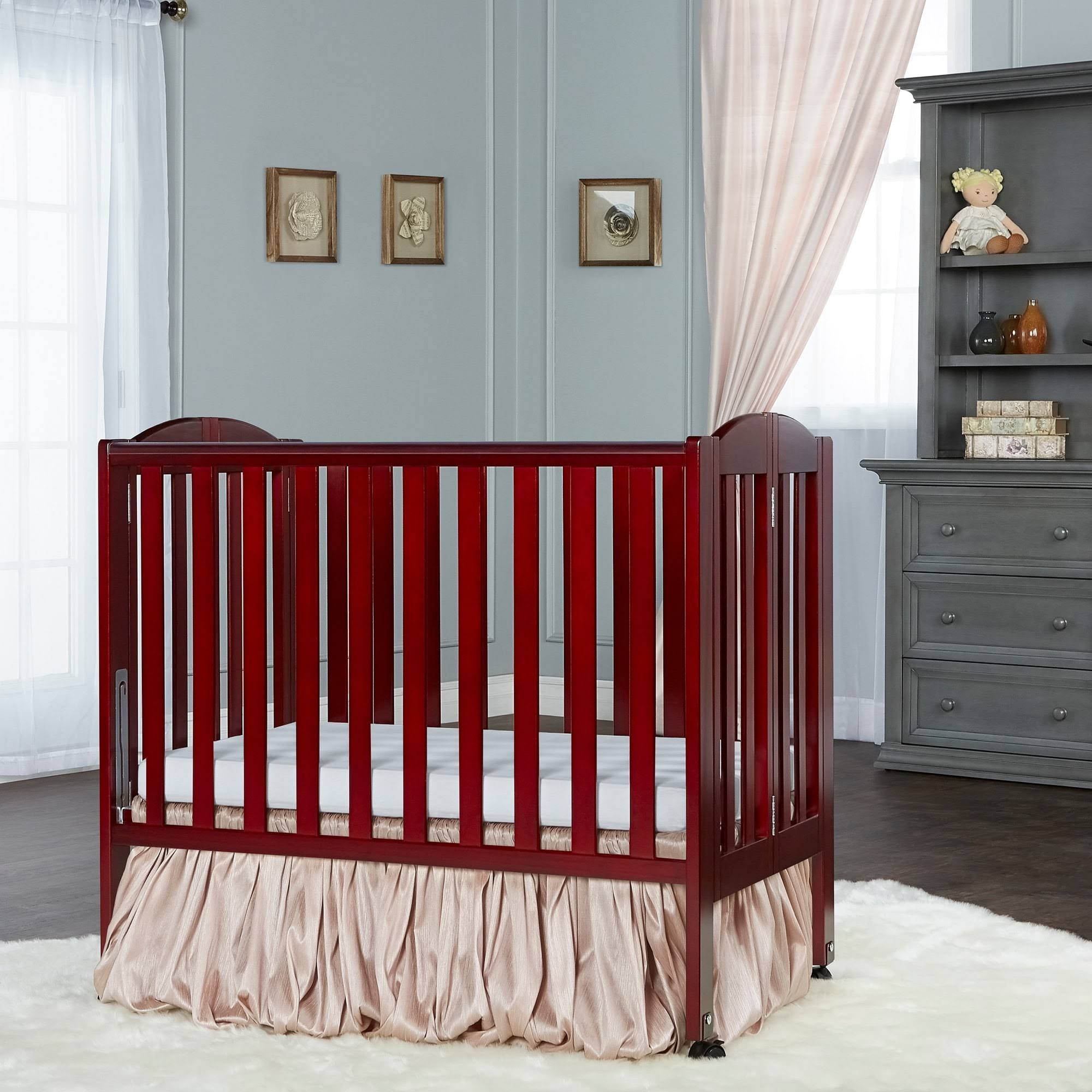 Dream On Me 2-in-1 Wood Folding Portable Crib, Cherry