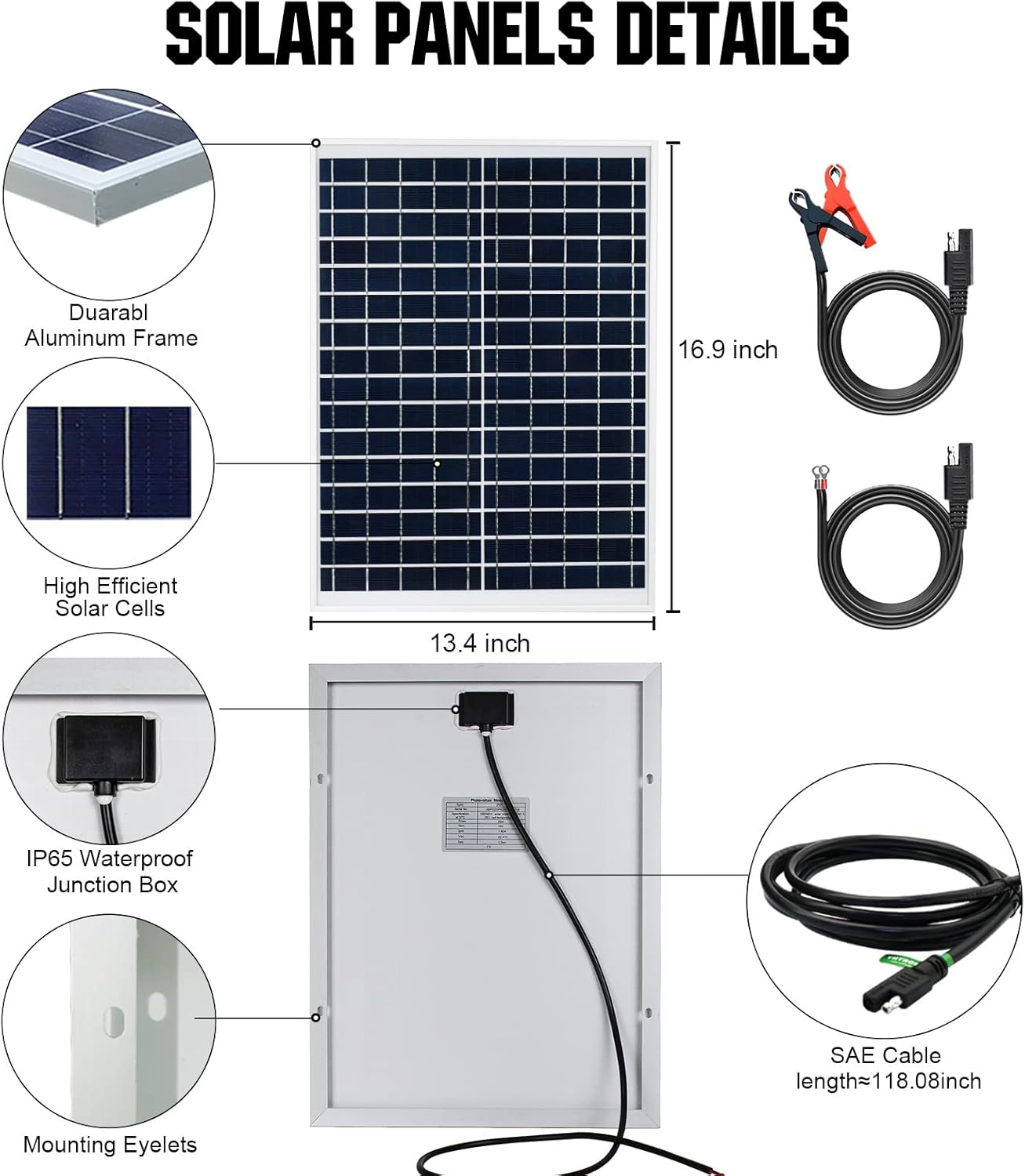 ECO-WORTHY 25 Watts 12V Off Grid Solar Panel SAE Connector Kit: Waterproof 25W Solar Panel + SAE Connection Cable +10A Charge Controller for Car RV Marine Boat 12 Volt Battery