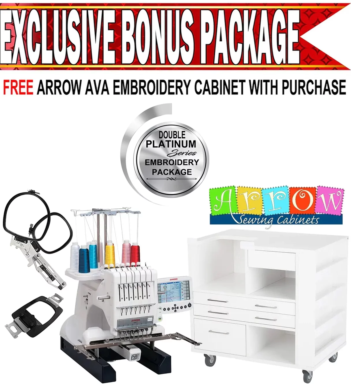 Janome MB-7 Seven-Needle Embroidery Machine w/ Double Platinum Embroidery Package! - Curated Treasures Market
