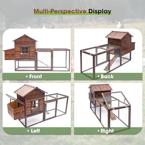 Large Wooden Chicken Coop, 160IN Outdoor Chicken Cages and Run with Nesting Boxes for 2-8 Chickens, Hen Run Poultry Pet House Rabbit Hutch with Waterproof Roof & Removable Tray for Backyard (Two)