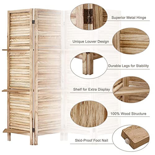 Room Divider with Shelves, Privacy Screen, Room Dividers and Folding Privacy Screens, 5 Panel Wood Temporary Wall Partition Separation Separator, Coconut