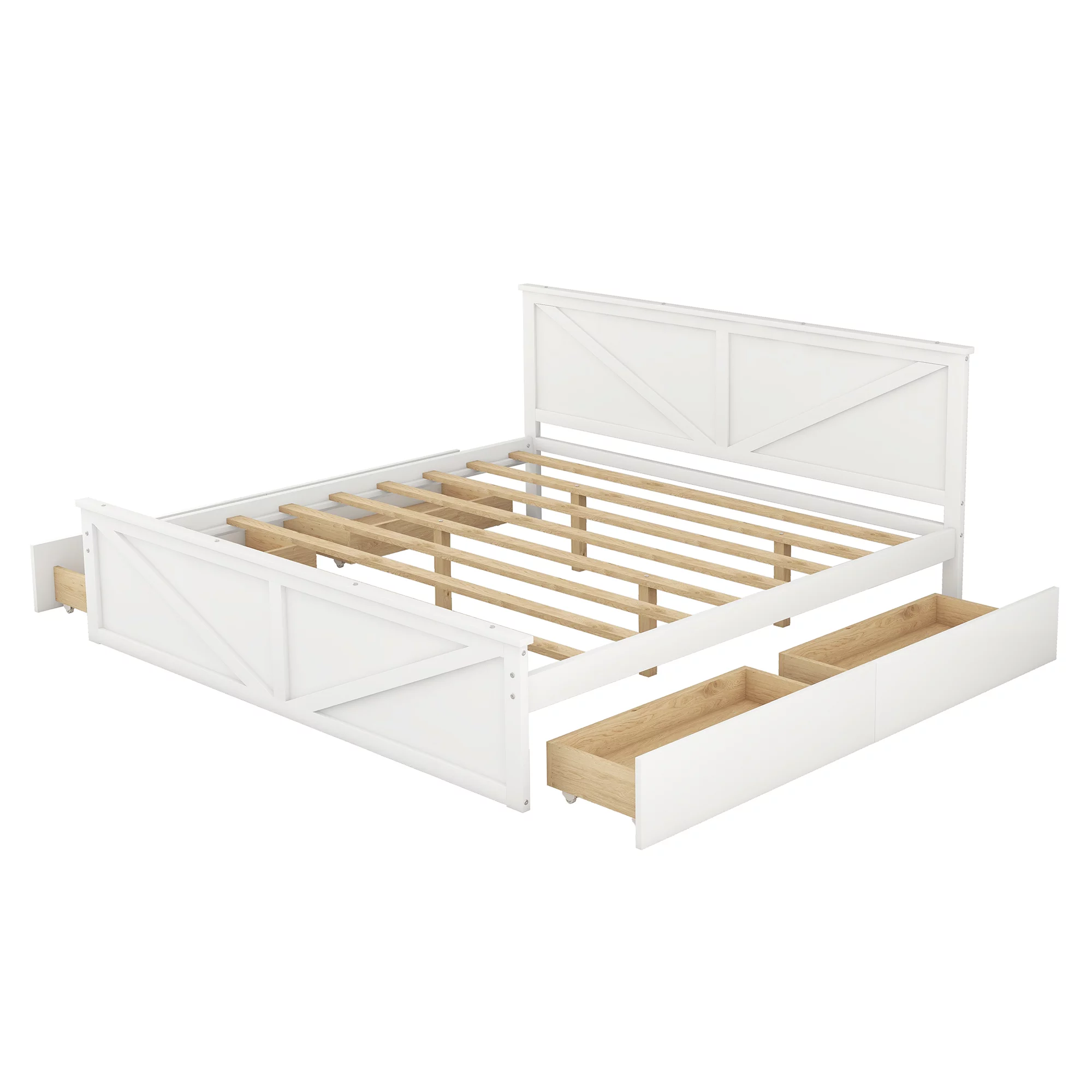 iRerts King Bed Frame with Headboard, Solid Wood King Platform Bed Frame with Storage Drawers, Slats Support and Support Legs, Modern King Size Bed Frame No Box Spring Needed for Bedroom, White
