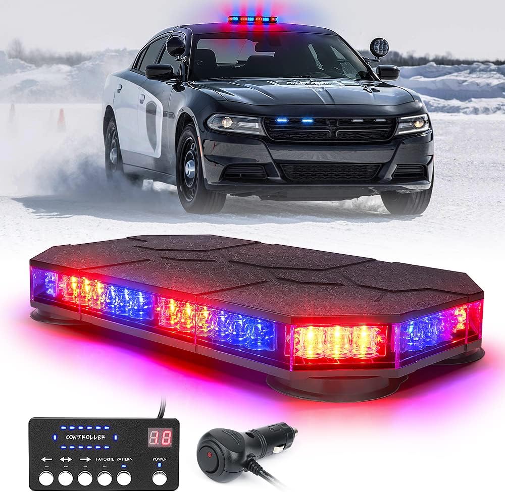 Xprite Blue LED Rooftop Strobe Beacon Lights Bar, Magnetic Mount Emergency Traffic Security Warning Caution Flashing Police Light, for Law Enforcement Volunteer Firefighter POV Vehicles Trucks Pack of 2