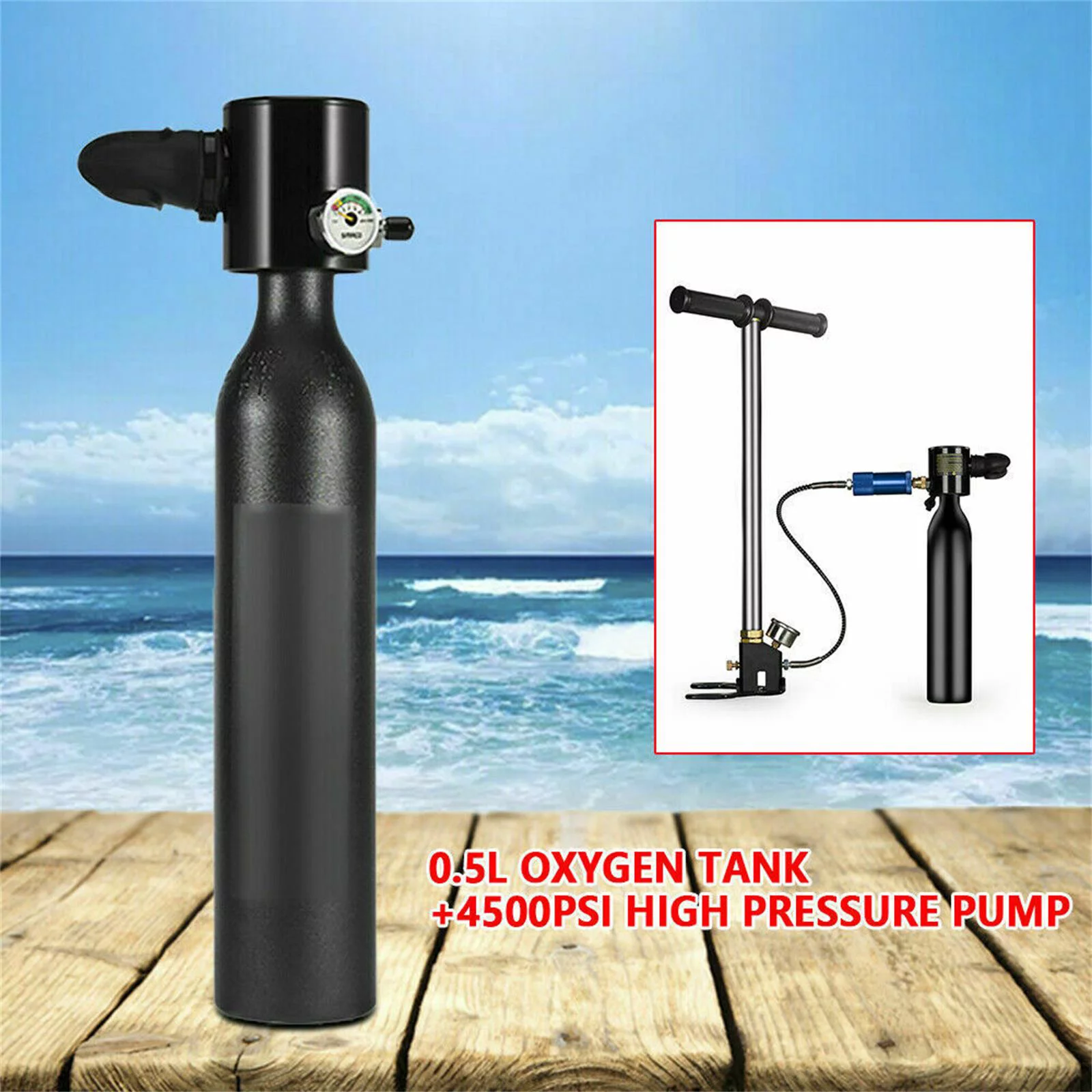 Wuzstar Submersible System Kit Mini Scuba Cylinder Diving Equipment 0.5L Oxygen Cylinder Tank+Pump Snorkeling Breath