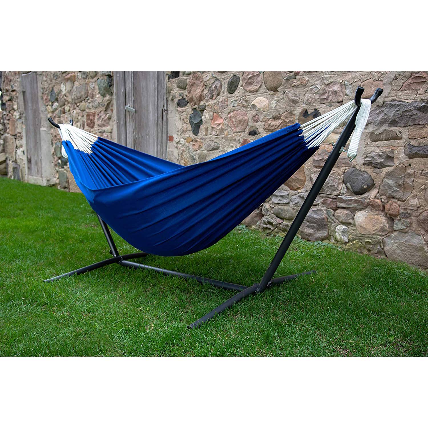 Vivere 9ft Polyester Royal Blue Hammock with Stand
