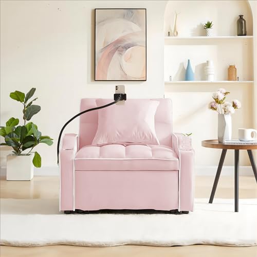 Convertible Sleeper Sofa Bed, 3 in 1 Velvet Pull Out Loveseat Couch Modern Comfy Futon Sofa with Adjustable Backrest & Phone Holder & USB Charging Space Saving for Living Room, Small Apartment, Grey