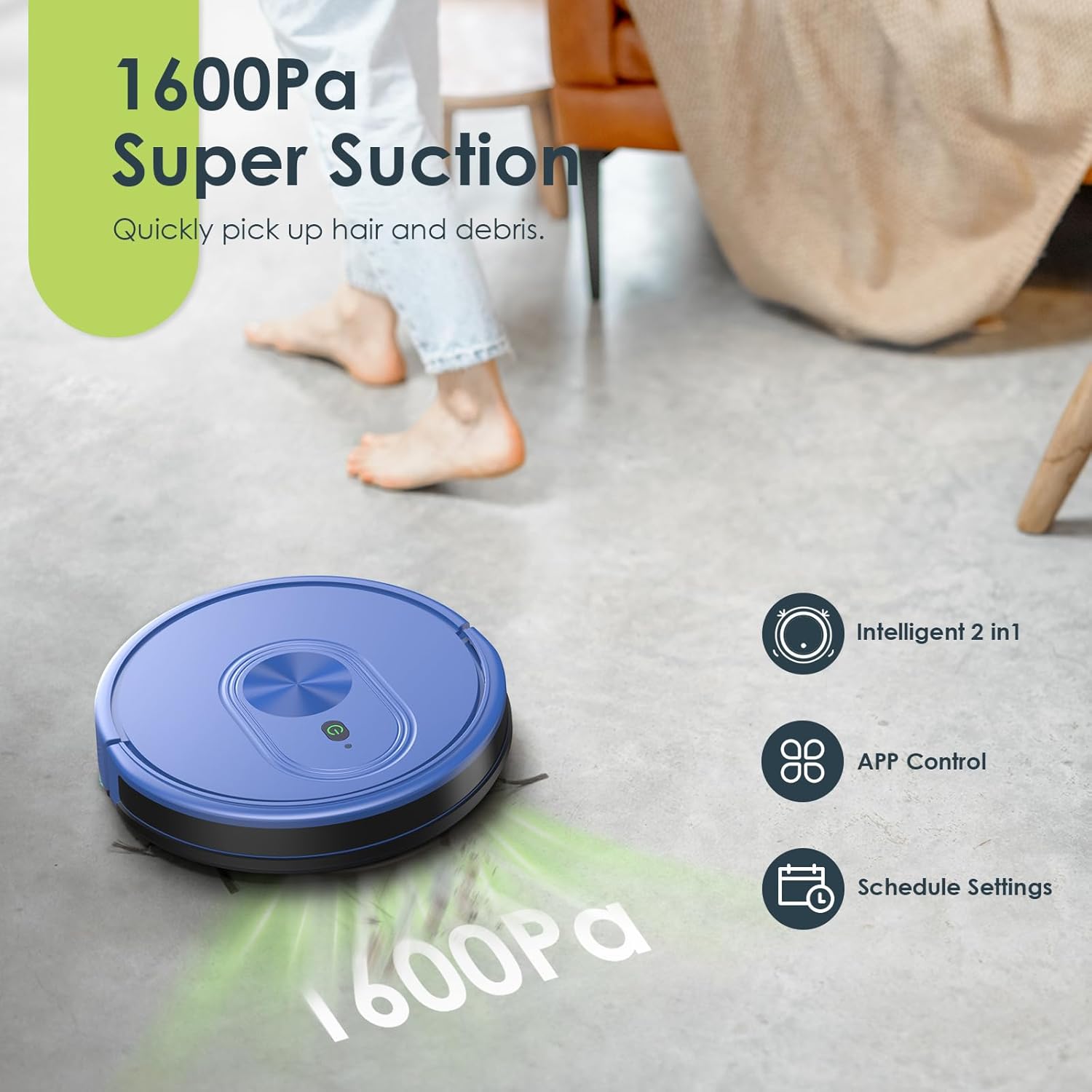 XIEBro Robot Vacuum and Mop Combo, 3 in 1 Mopping Robotic Vacuum with Schedule, App/Bluetooth, 1600Pa Max Suction, Self-Charging Robot Vacuum Cleaner, Slim, Ideal for Hard Floor, Pet Hair, Carpet
