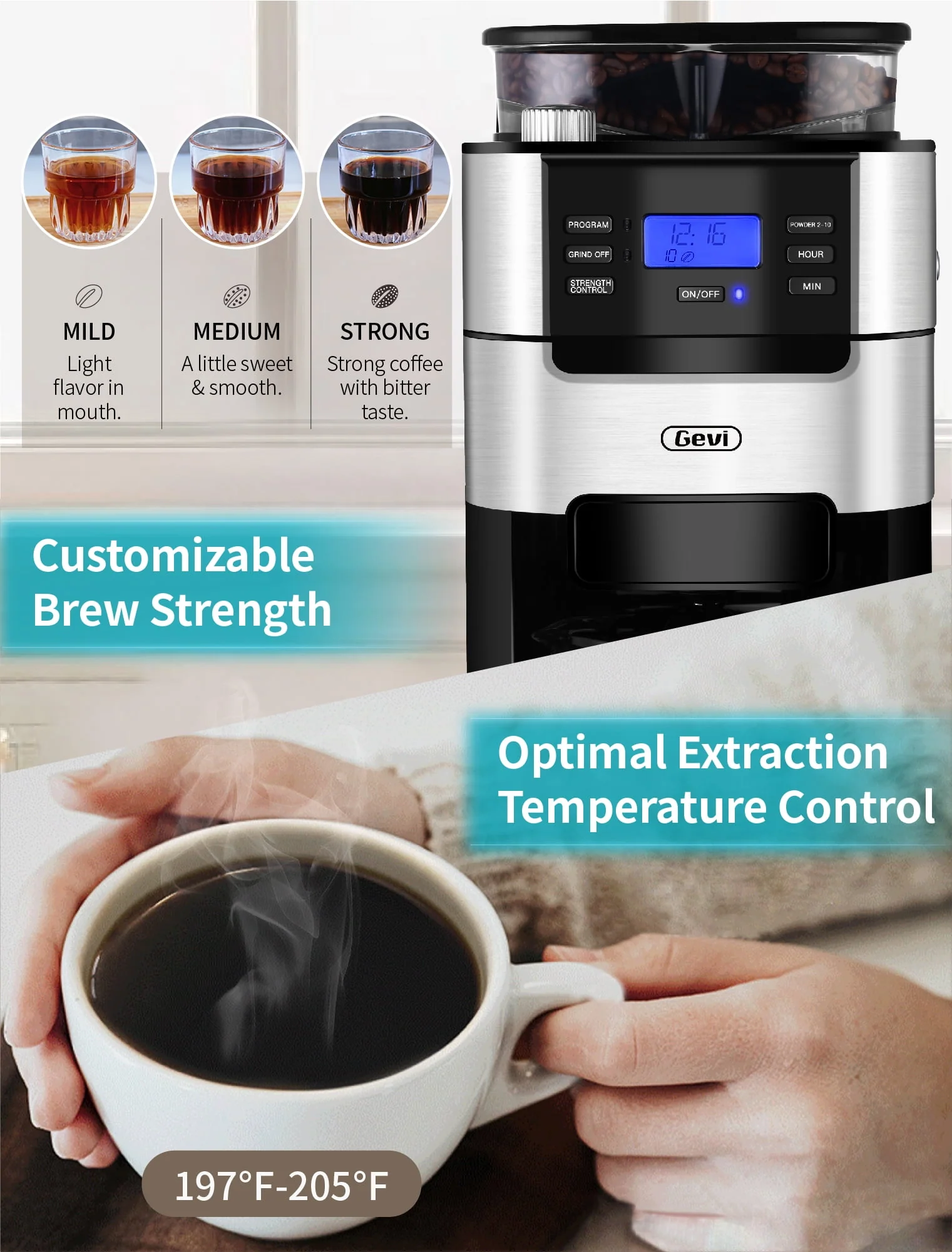 GEVI 10-Cup Programmable Grind and Brew Coffee Maker, Drip Coffee Make, Automatic Coffee Machine with Built-In Burr Coffee Grinder