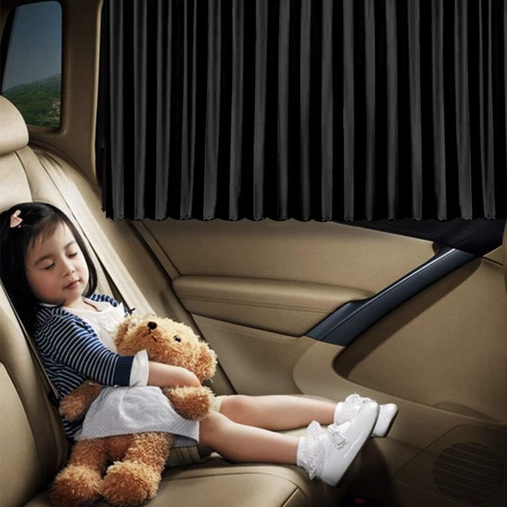 Ovege Car Window Shade -Car Side Window Sun Shade Car Curtain Pleated Silky UV Protection Privacy Baby Suction Magnetic (Black-Opaque, Front&Back 4pcs)