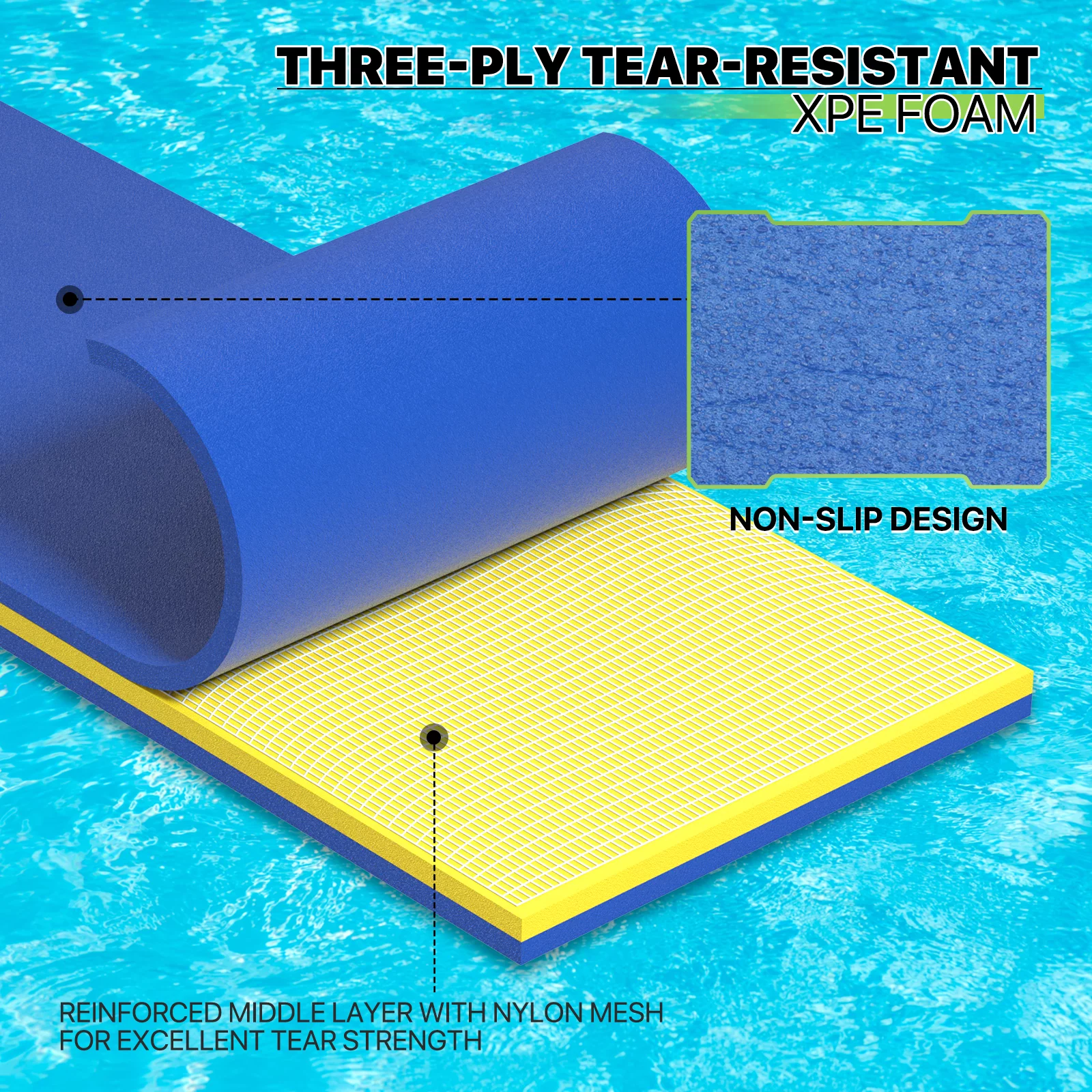 Magshion Water Floating Mat Foam Pad, 18x6FT Bouncy Tear-Resistant XPE Foam, Giant Lake Mat Lily Pad for Recreation Pool River Ocean Outdoor Water Activities, Blue - Curated Treasures Market
