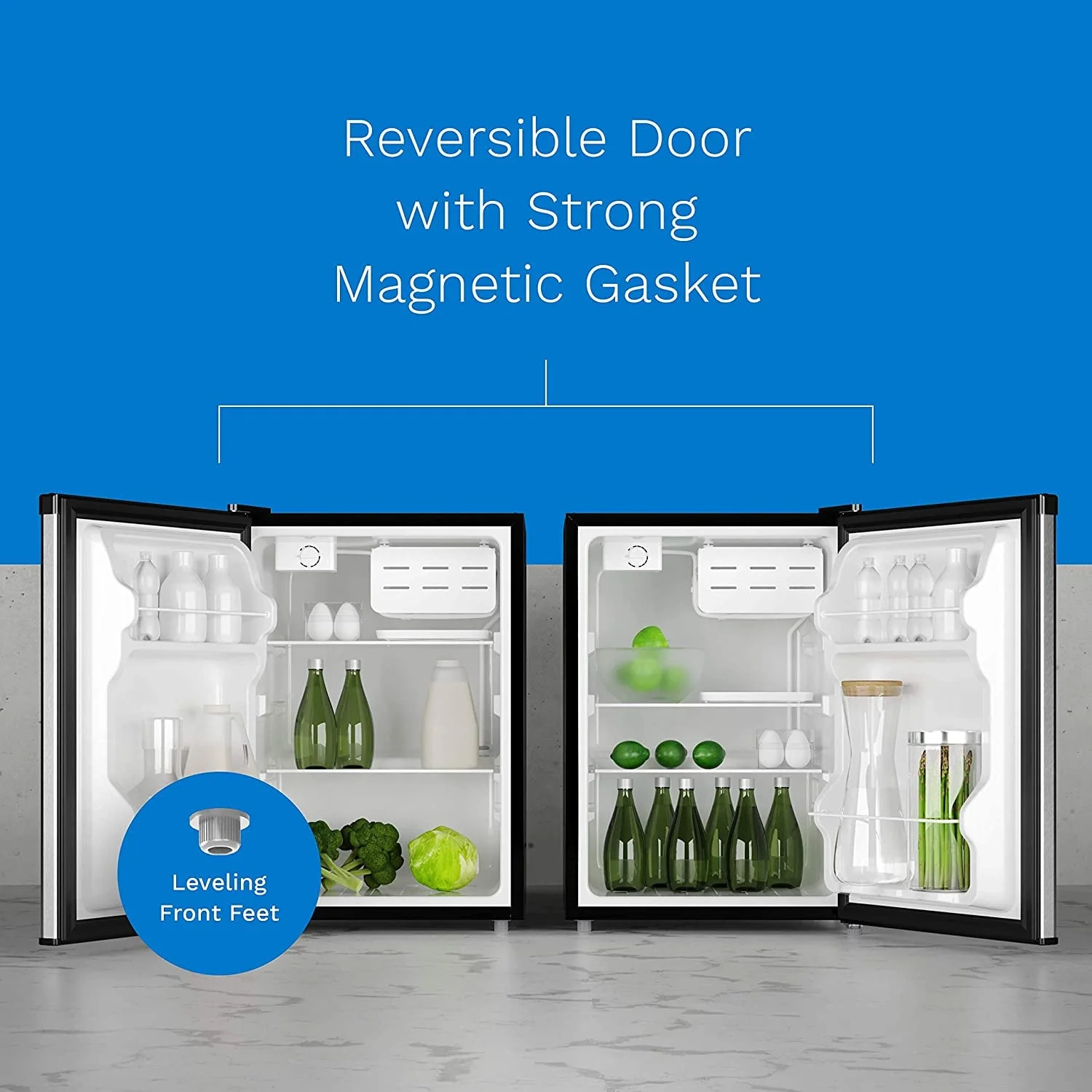 Mini Fridge - 2.4 Cubic Feet Under Counter Refrigerator with Small Freezer for Office, Dorm or Apartment with Removable Glass Shelves