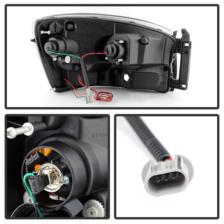 Xtune Dodge Ram 1500 06-08 / Ram 2500/3500 06-09 Halo Projector Headlights Black PRO-JH-DR06-LED-BK
