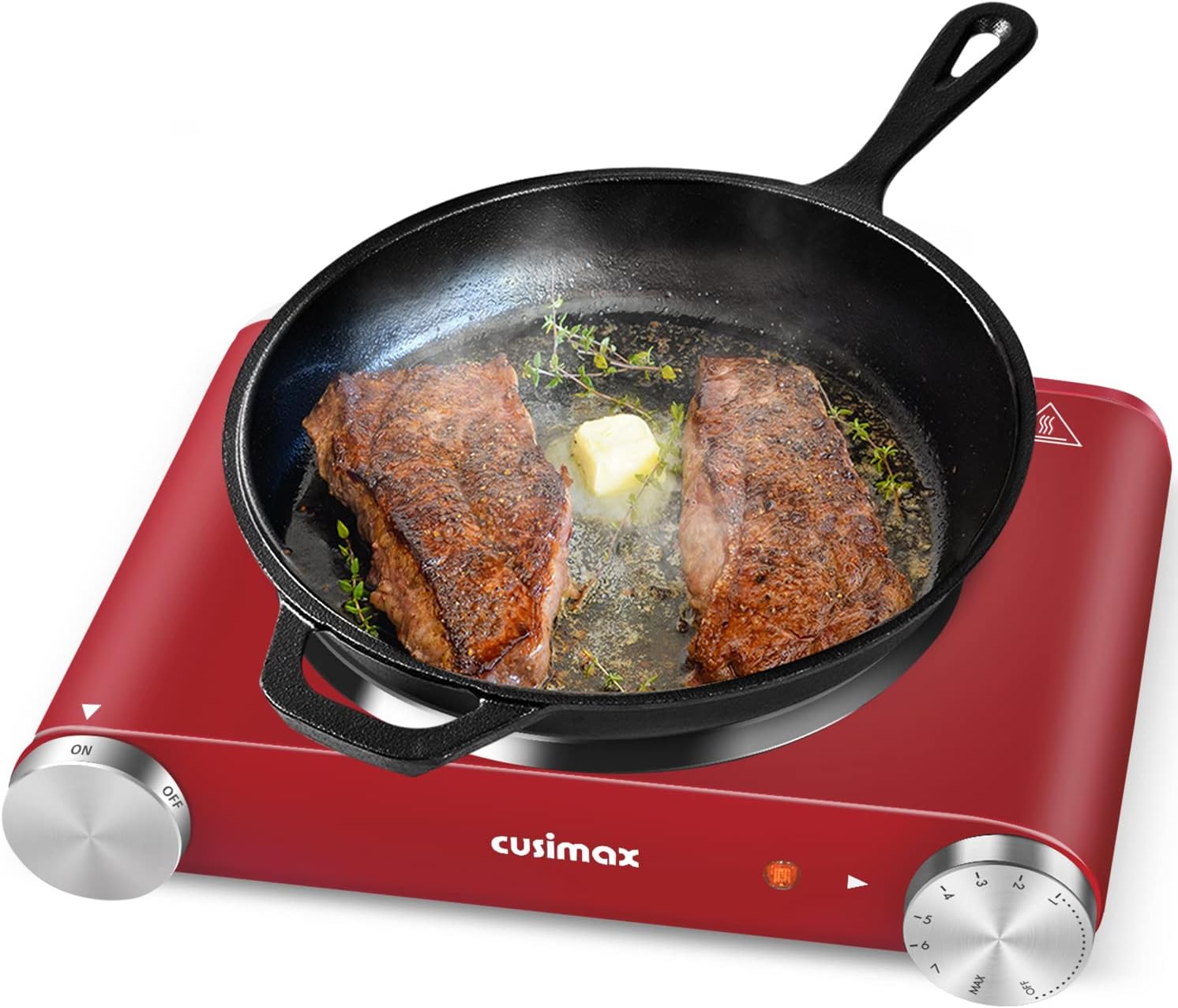 Cusimax Hot Plate Electric Burner Single Burner Cast Iron hot plates for cooking Portable Burner 1500W with Adjustable Temperature Control Stainless Steel Non-Slip Rubber Feet, Upgraded Version