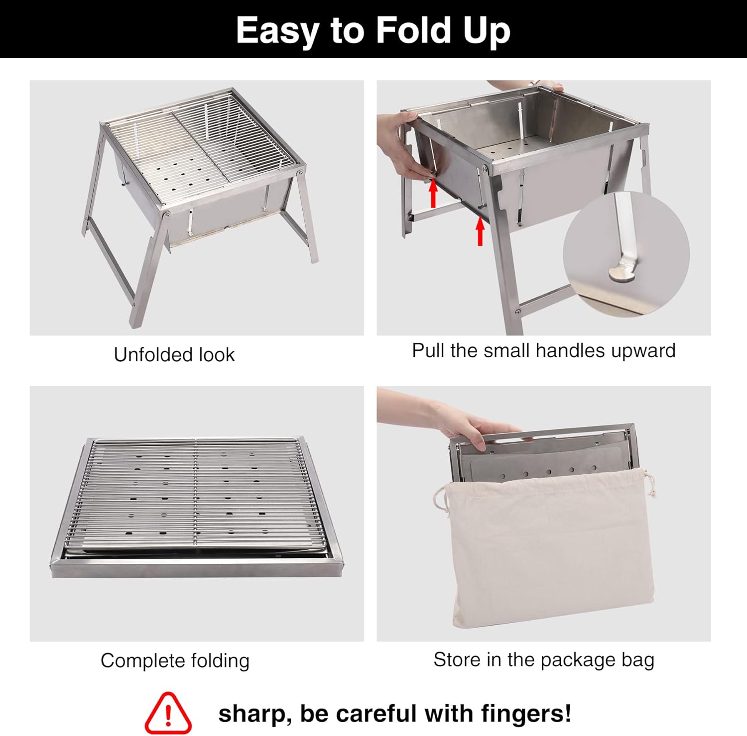 Lineslife Pop up Fire Pit for Camping Wood Burning, 12.8" Portable Folding Stainless Steel Charcoal Campfire Grill and Fire Pit with Garry Bag for Outdoor Cooking BBQ