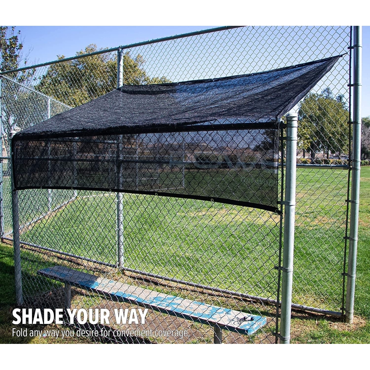 powerNet Fence Shade Net Cover | Portable Baseball Softball Dugout Sun Screen | 18.75 FT x 7 FT | Blocks Sun to Keep Players Cool | Easily Attach to Any Chain Link Fence with Included Bungee Ball Ties