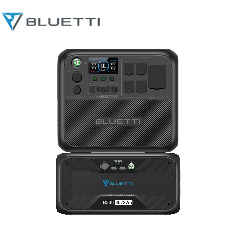 BLUETTI Portable Power Station AC200L and B300 External Battery Modules, Expand to 5120Wh LiFePO4 Battery Backup w/ 4 2400W AC Outlets, Solar Generator for Home Backup, Blackout, RV Trip - Curated Treasures Market