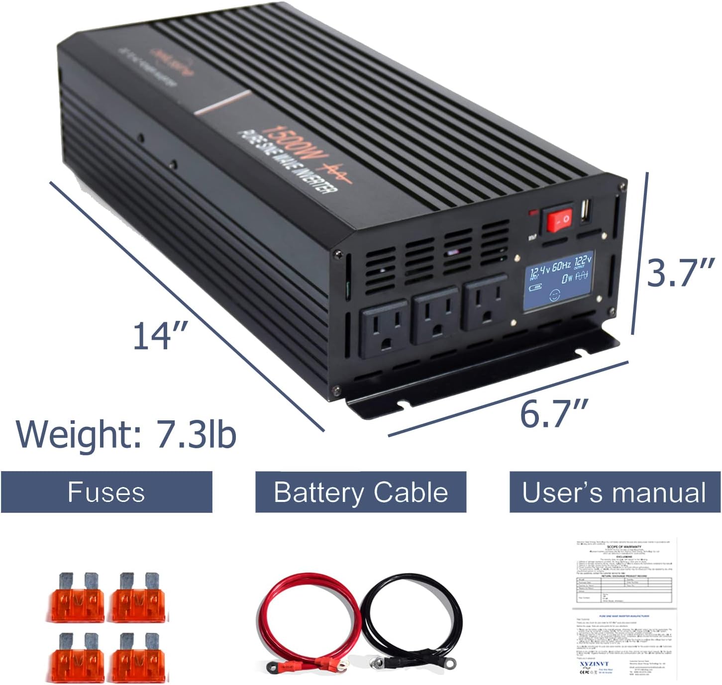 aeliussine Power Inverter 2000W Pure Sine Wave Inverter 12v DC to AC 120v Peak 4000 Watt Converter with LCD Display USB Charge Port for Car RV Boat Solar Power System.&hellip;