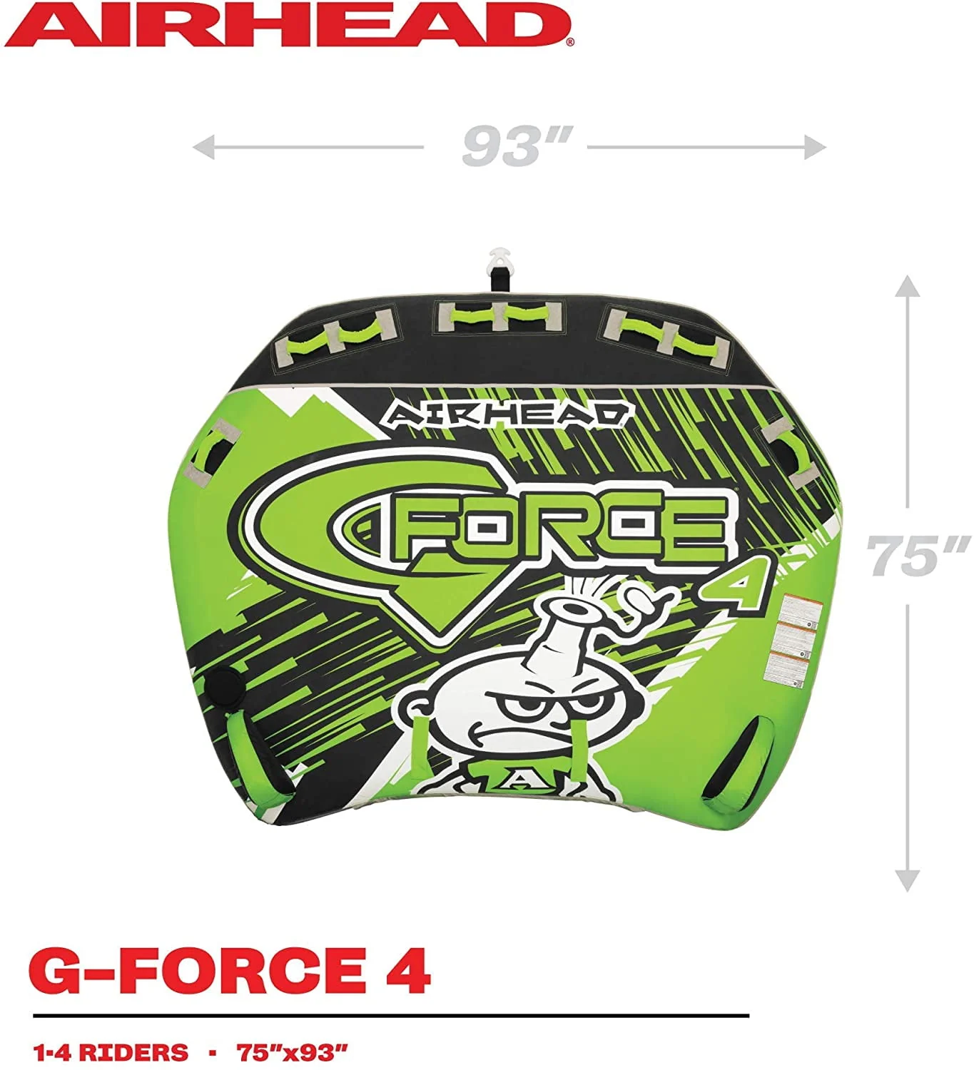 Airhead G-Force 4-Person Seating Capacity Towable Boat Tube Float, Heavy-Duty Nylon, Green