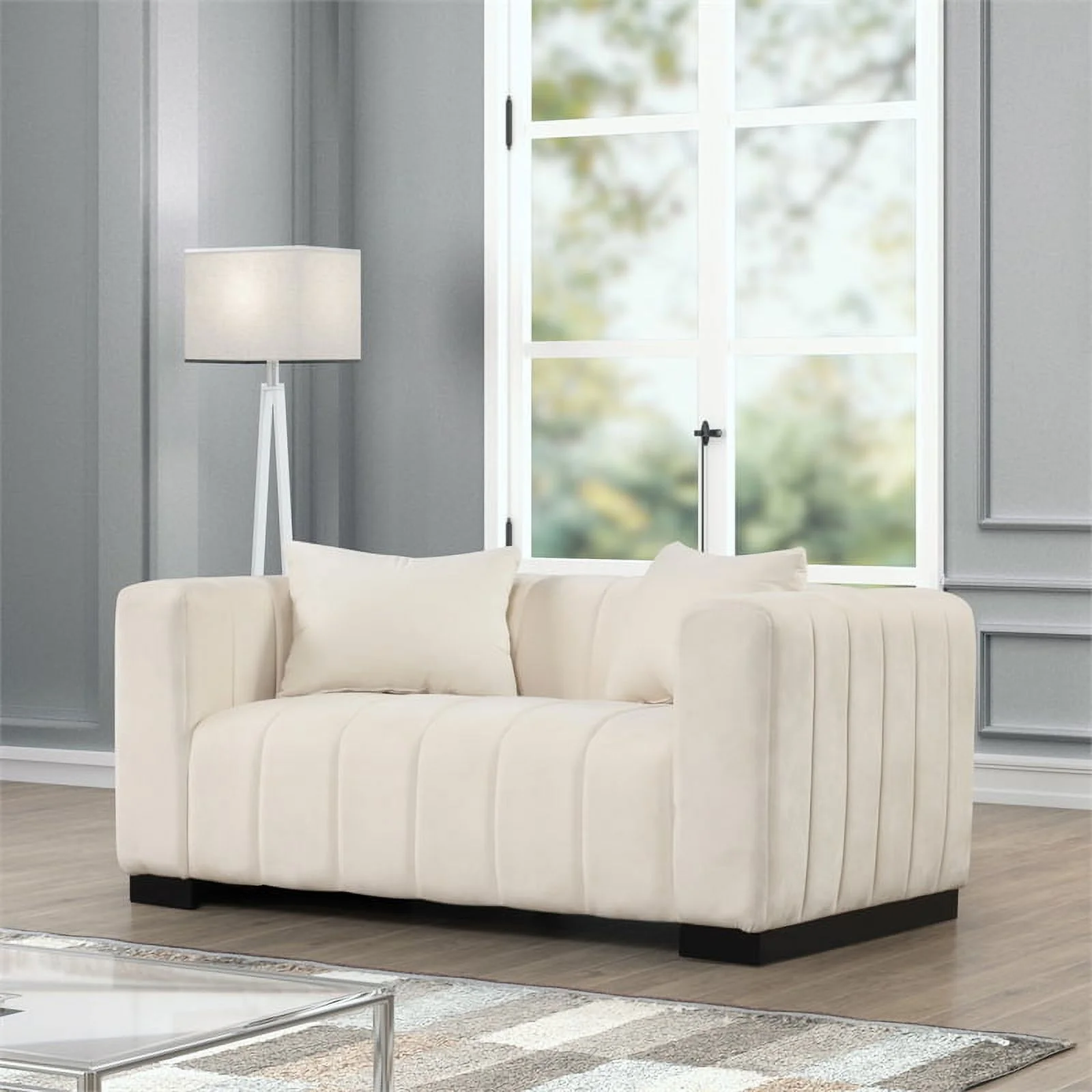 Rnfurnishings 3-PC Living Room Furniture Velvet Sofa+Loveseat+Armchair Set-Beige