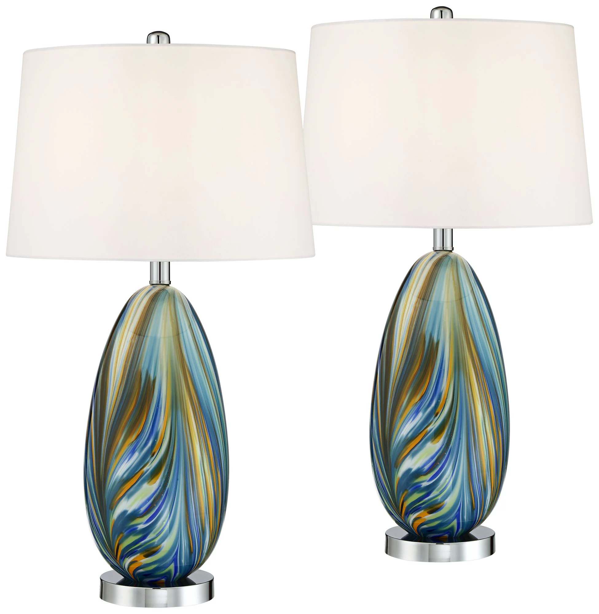 Possini Euro Design Pablo 27" Tall Modern Coastal Table Lamps Set of 2 Blue Art Glass Living Room Bedroom (Colors May Vary)