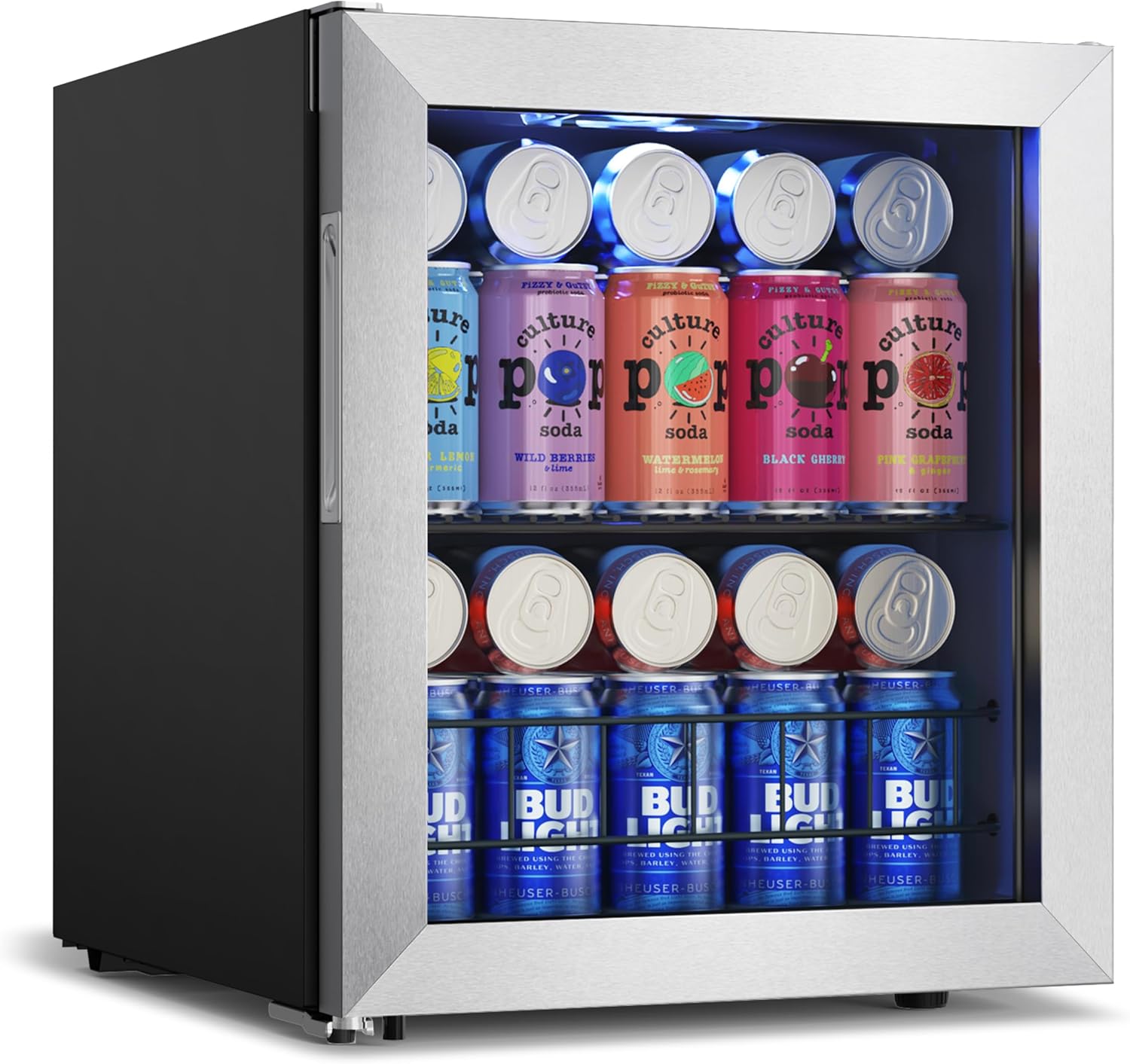 Compact Freestanding Beverage Refrigerator,65 Can Mini Fridge with Glass Front Door