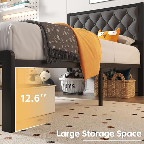 Queen Bed Frame with Headboard PU Leather Upholstered Bed Frame Platform,All Metal Slats Support Platform Bed Frame with Storage Space,Easy Assembly,Noise Free,No Box Spring Needed,Black
