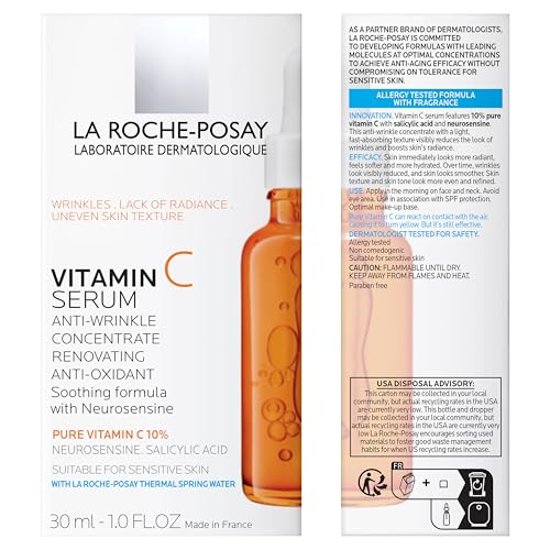 La Roche-Posay Pure 10% Vitamin C Serum For Face With Hyaluronic Acid & Salicylic Acid, Hydrating & Brightening Serum, Boost Radiance & Reduce Wrinkles, Paraben Free, Stocking Stuffers