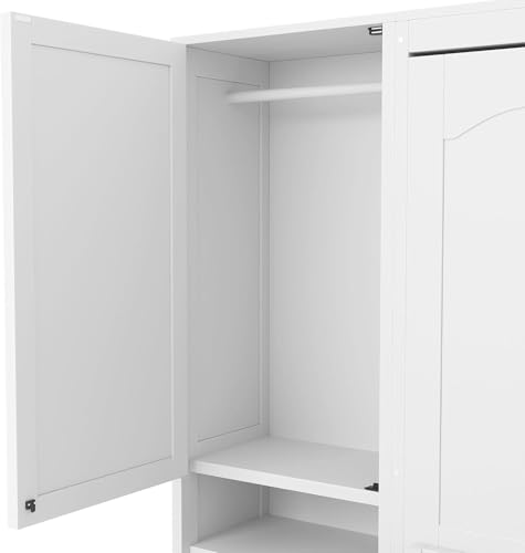 MERITLINE Full Murphy Bed with Desk and Storage 2 Closet,Drawers&Shelves, Wood Folding Murphy Wall Bed Cabinet for Adults (Full,White with Drawers)