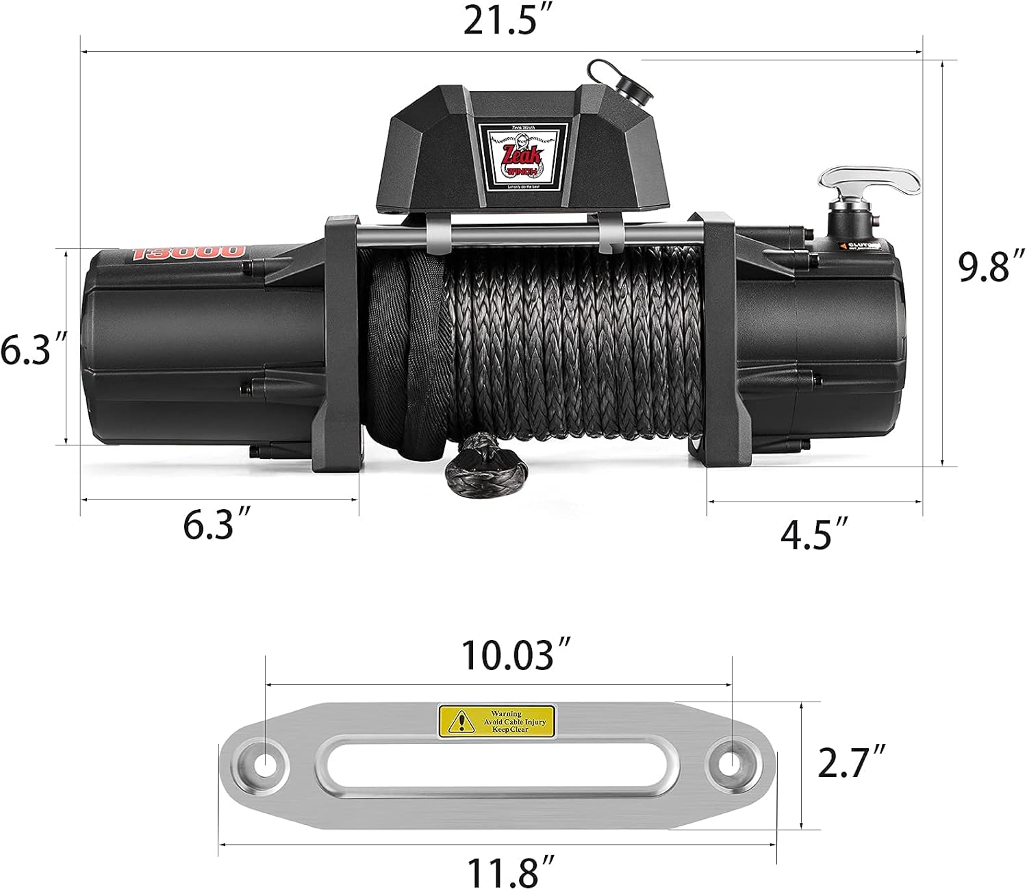 ZEAK 13000 lb. Premium Electric Winch 12V Waterproof Synthetic Rope, Wireless Remote, for Truck SUV