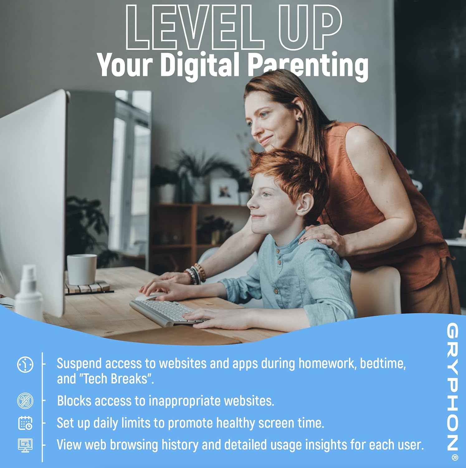 Gryphon AX Advanced Security and Parental Control Tri-Band Mesh WiFi 6 System, 3000 sqft Coverage per Mesh Router WiFi 6, Blazing Fast AX4300 Gigabit Speeds to Protect Your Smart Home- 2 Pack