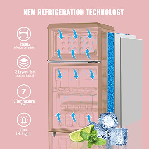 WANAI mini fridge with freezer dual door