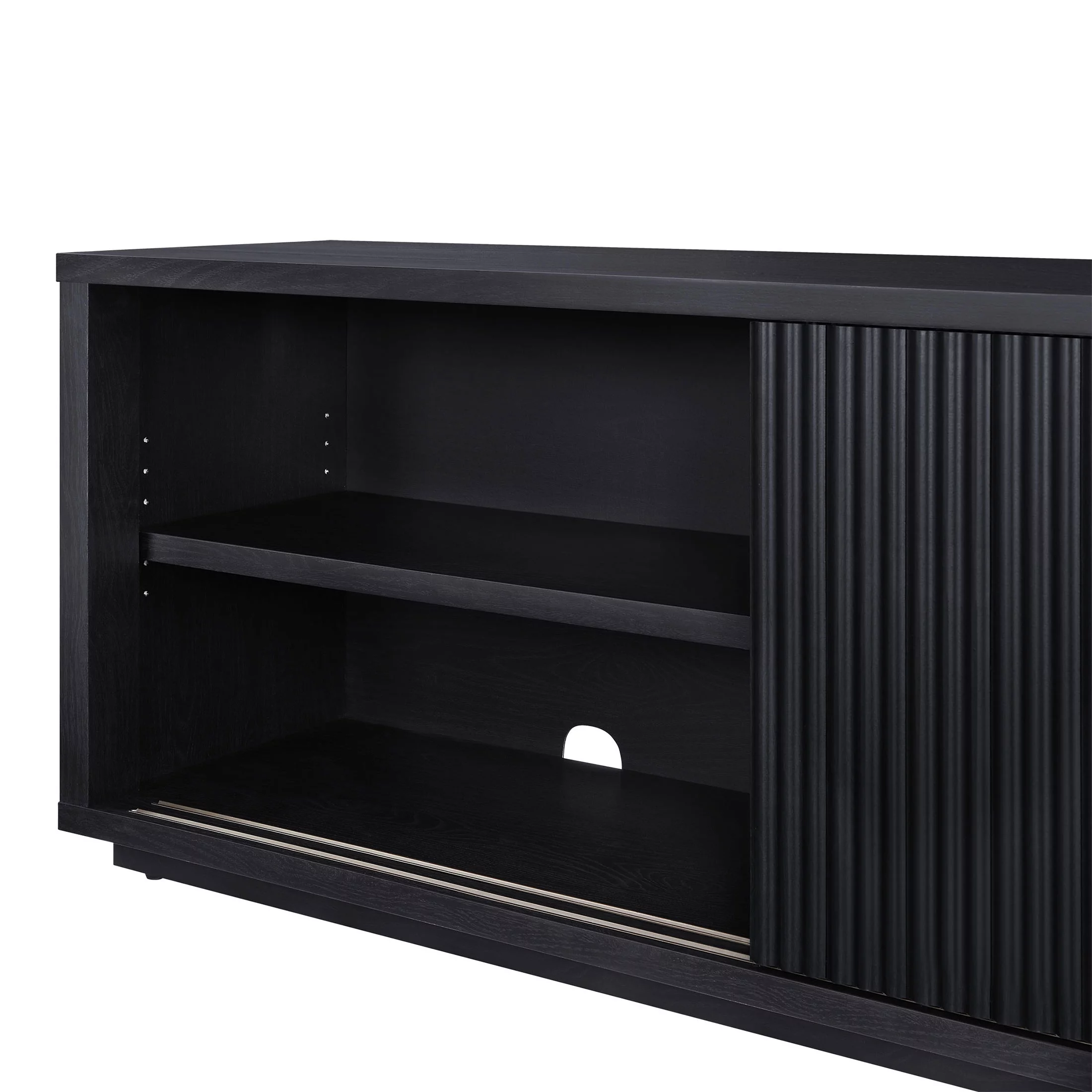 Beautiful Fluted TV Stand for TV’s up to 70” by Drew Barrymore, Rich Black Finish