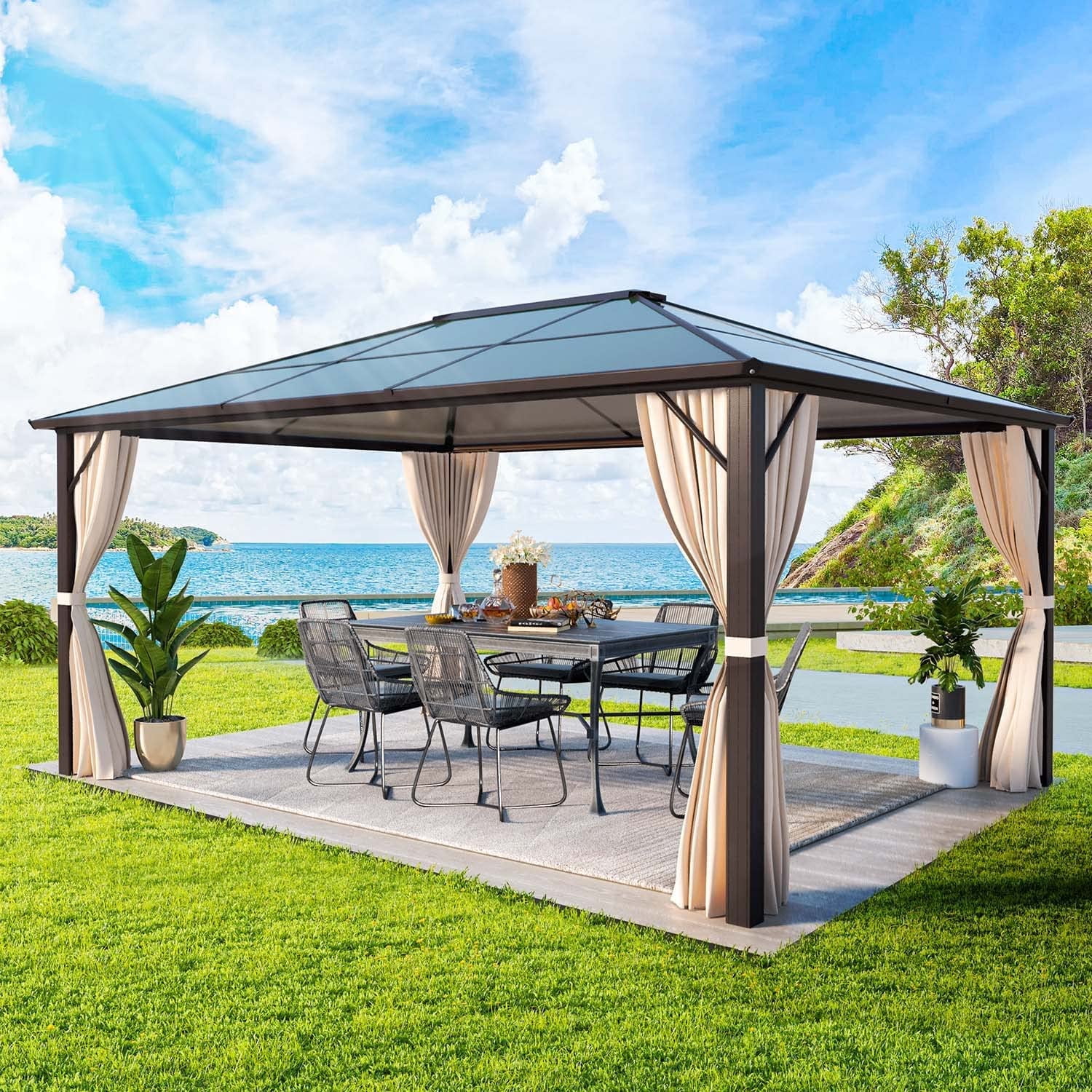 Hommow 10' x 13' Outdoor Hardtop Gazebo, Sun Roof Patio Gazebo with Aluminum Frame