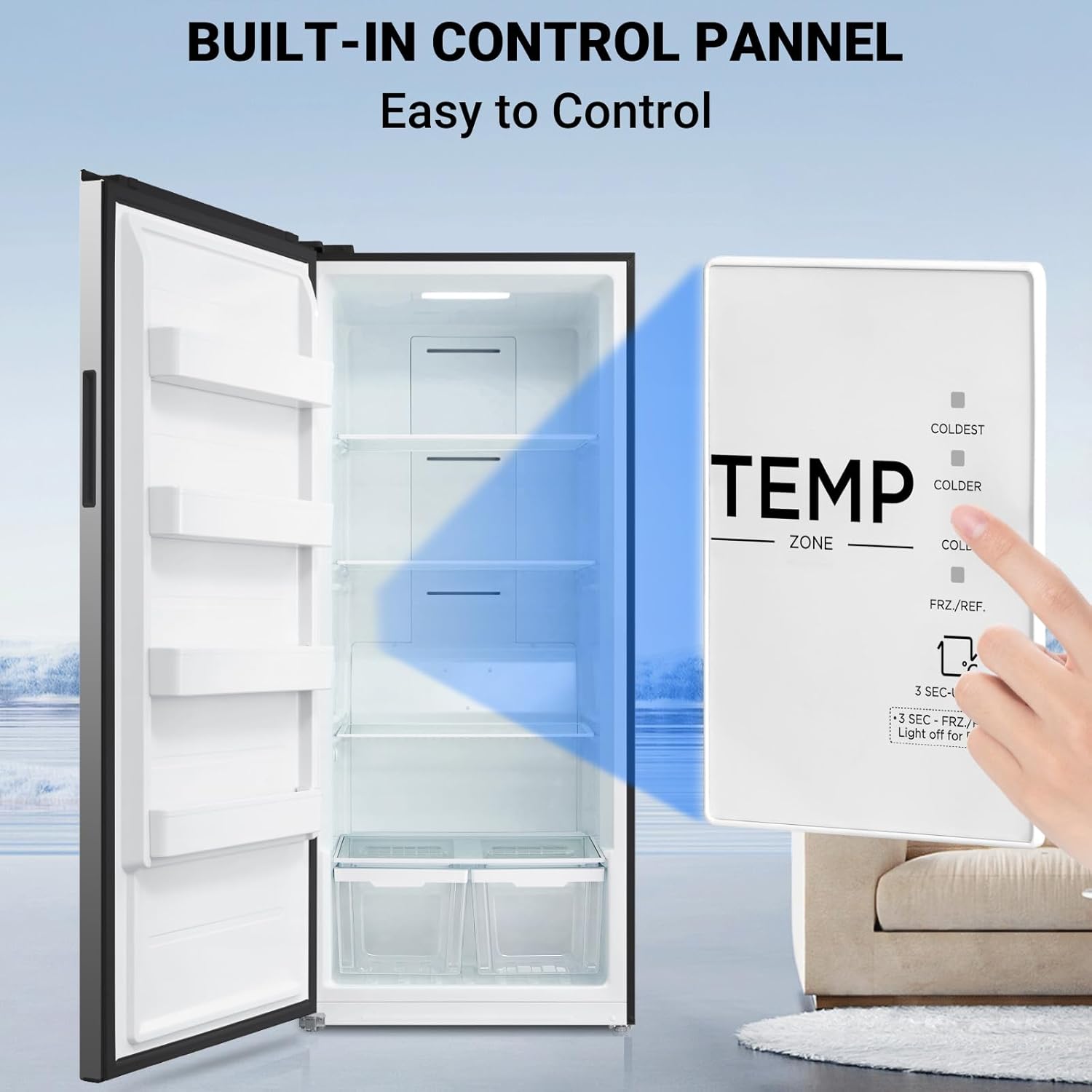 Upright Freezer 21 cu.ft Freezer Upright, Upright Freezers Stand Up Freezer Stainless Steel Standing Freezer Upright for Garage, Kitchen, Home Use(Left Hinge & Right Hinge Set)