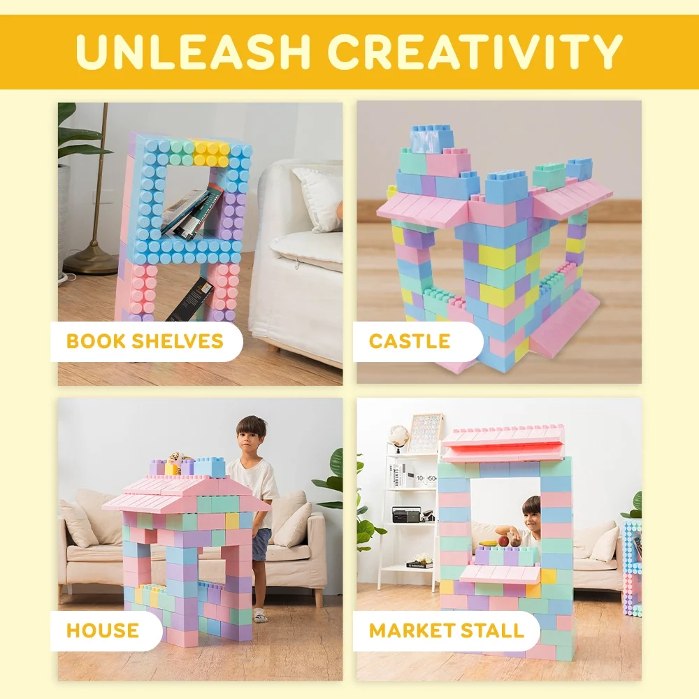 Giant Plastic Blocks Jumbo, Big Blocks, Jumbo Blocks, Big Building Blocks Jumbo, Giant Blocks, Huge Blocks, Jumbo Building Blocks, Large Blocks for Kids Ages 1 to 8 (86pcs blocks with wheels)