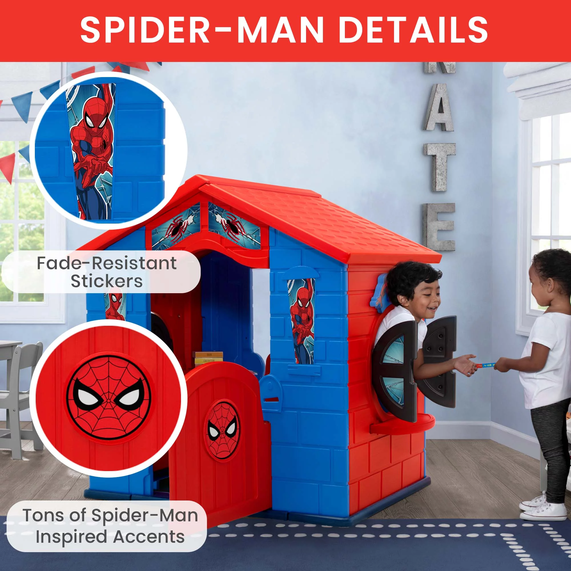 Marvel Spider-Man Plastic Indoor/Outdoor Playhouse with Easy Assembly by Delta Children, Blue/Red