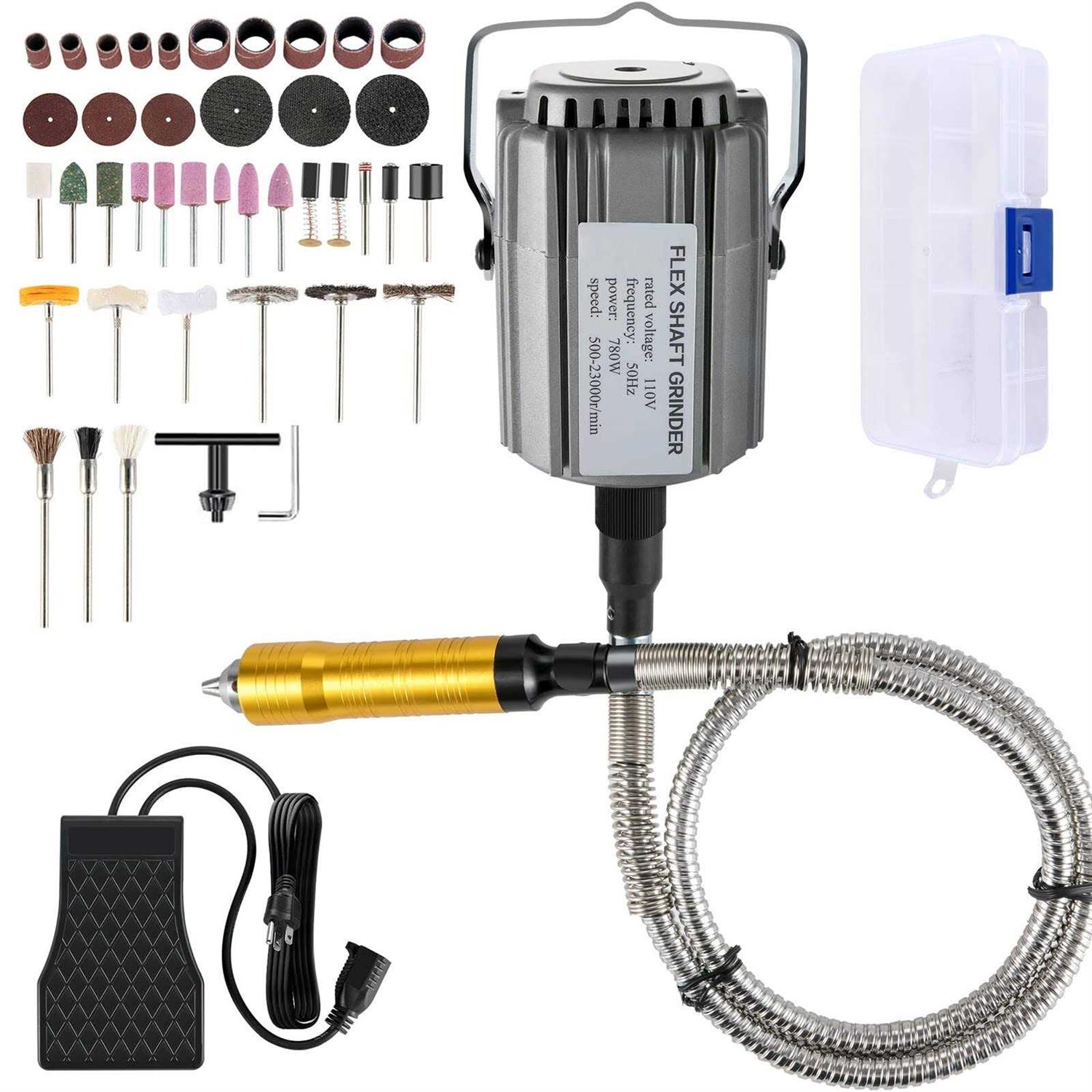 VEVOR Flex Shaft Grinder 780W Rotary Tool 500-23000RPM Rotary Carver with 1/4 3-Jaw Chuck &amp; Stepless Speed Foot Pedal Hanging - Shop Hardware Tools Online Store