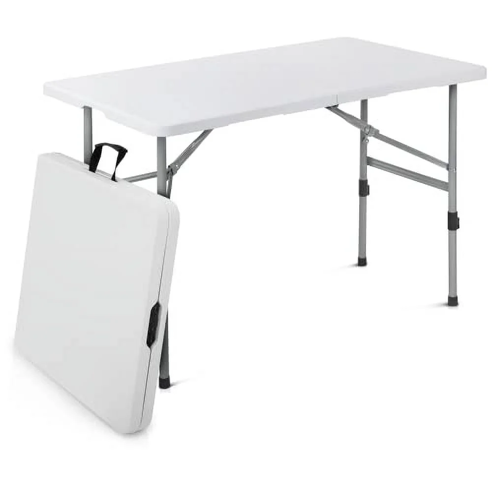 Magshion Plastic Folding Table 4ft Indoor Outdoor Adjustable Height Heavy Duty Foldable Table with Handle for Parties Backyard Events White - Curated Treasures Market