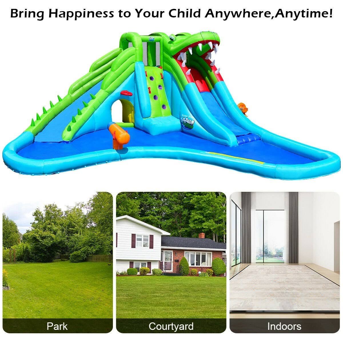 Costway Crocodile Inflatable Water Slide Climbing Wall Bounce House