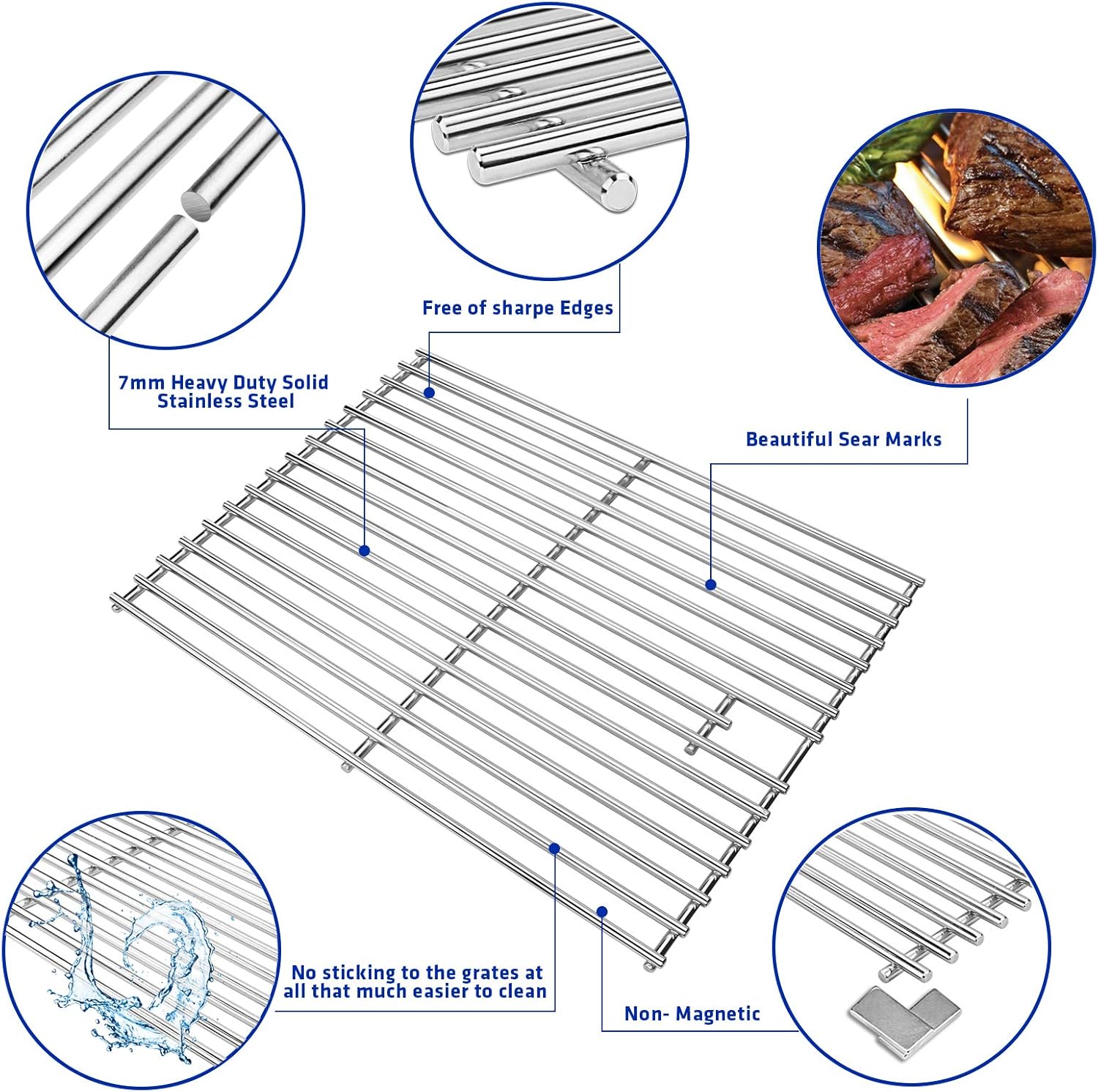 Uniflasy Cast Iron Cooking Grate Replacement for Nexgrill 4 Burner 720-0830H 720-0670A 720-0783E 720-0958A 5 Burner 720-0888N Replacement for Kenmore 41516106210 415.16106210 Uniflame GBC981 17 Inch