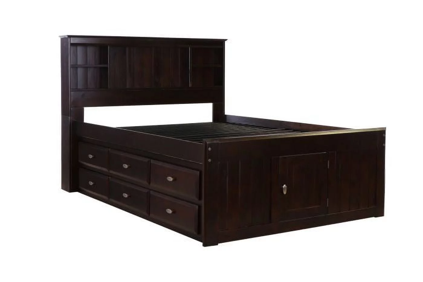Discovery World Furniture - Full Size Bed Frame with Headboard Bookcase & 12 Drawers, Full Size Bed with Storage, Espresso