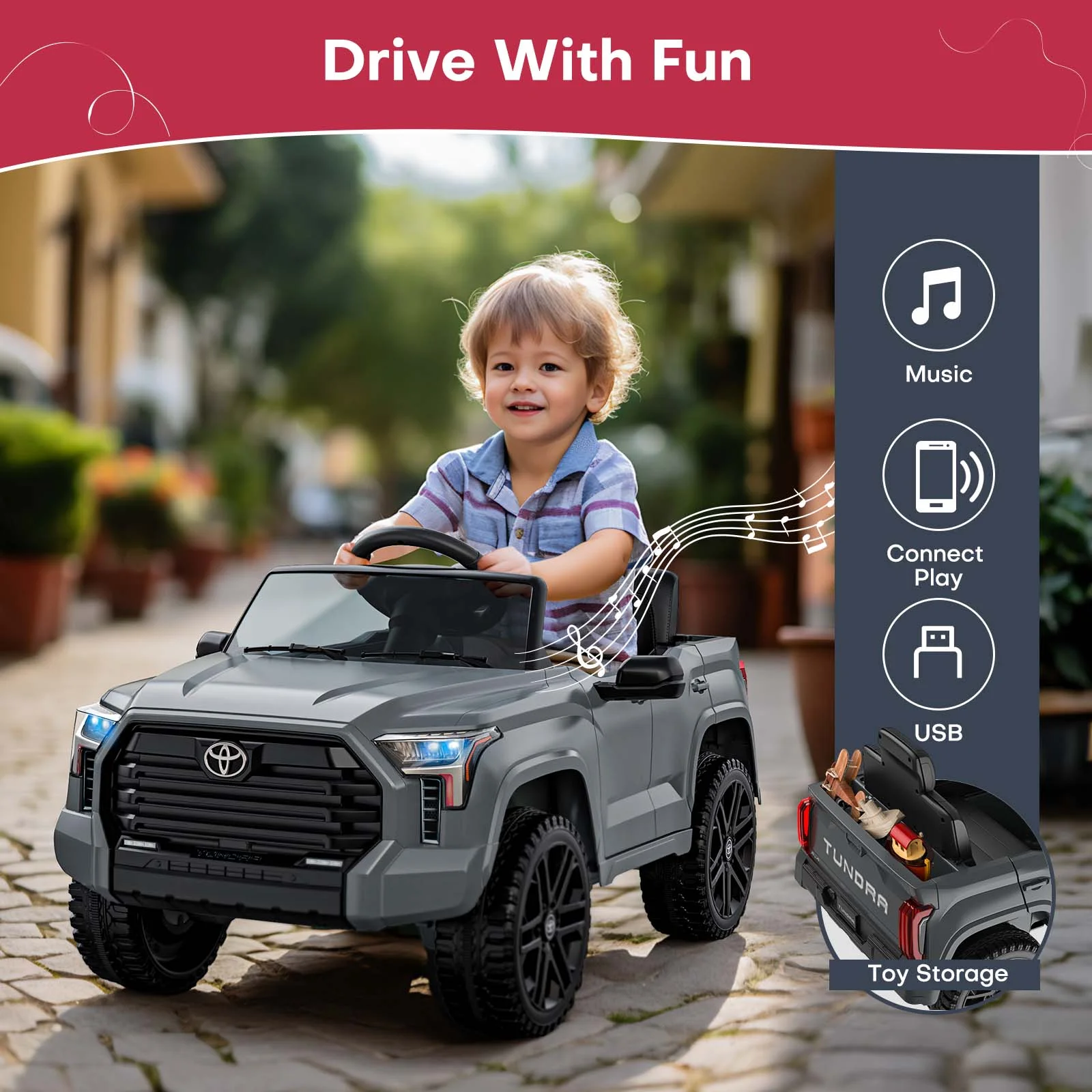Teoayeah 12 V Kids Ride on Car w/Parent Remote Control, 12V4.5Ah Battery Powered Electric Car Ride on Toys, Kids Electric Vehicles with Wireless Music, Storage Space, Licensed TOYOTA Gray - Curated Treasures Market