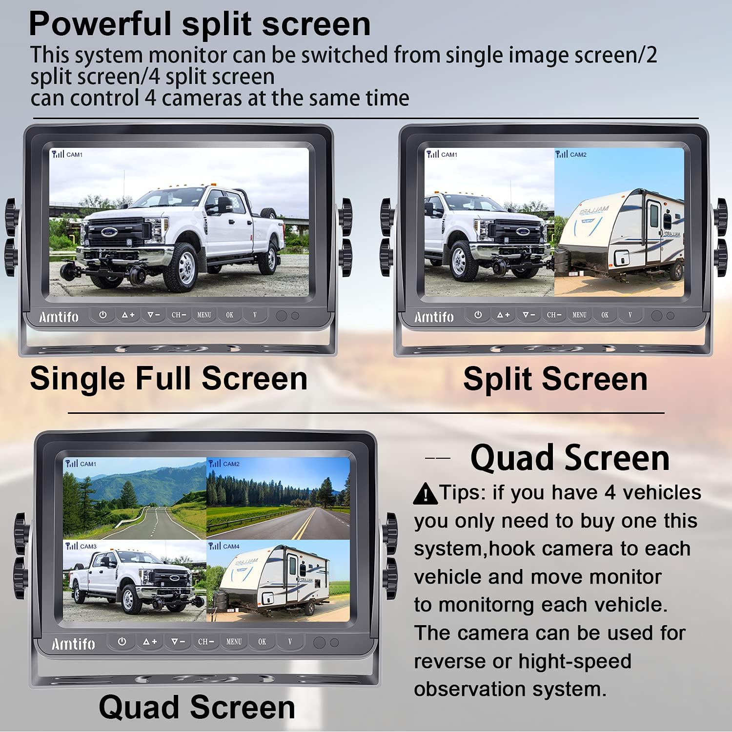 RV Backup Camera Wireless HD 1080P Bluetooth 2 Travel Trailer Rear View Cam System 7 Inch DVR Monitor Truck Camper Infrared Night Vision Reverse Cameras Adapter for Furrion Pre-Wired RVs AMTIFO A9